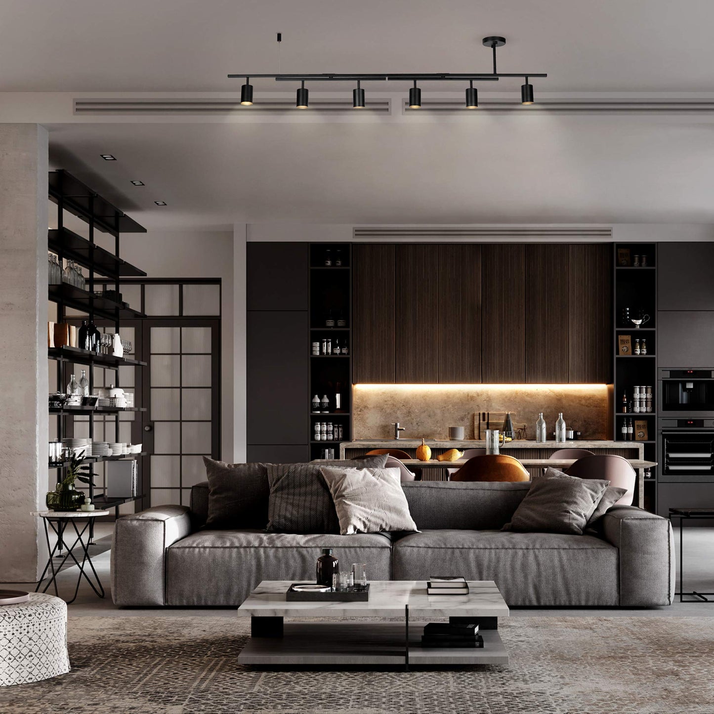 **GLOBE Electric 59829 64" 6-Light Track Lighting, Matte Black, Adjustable GU10 Heads, Swivel Bar, Dimmable Modern Industrial Fixture**