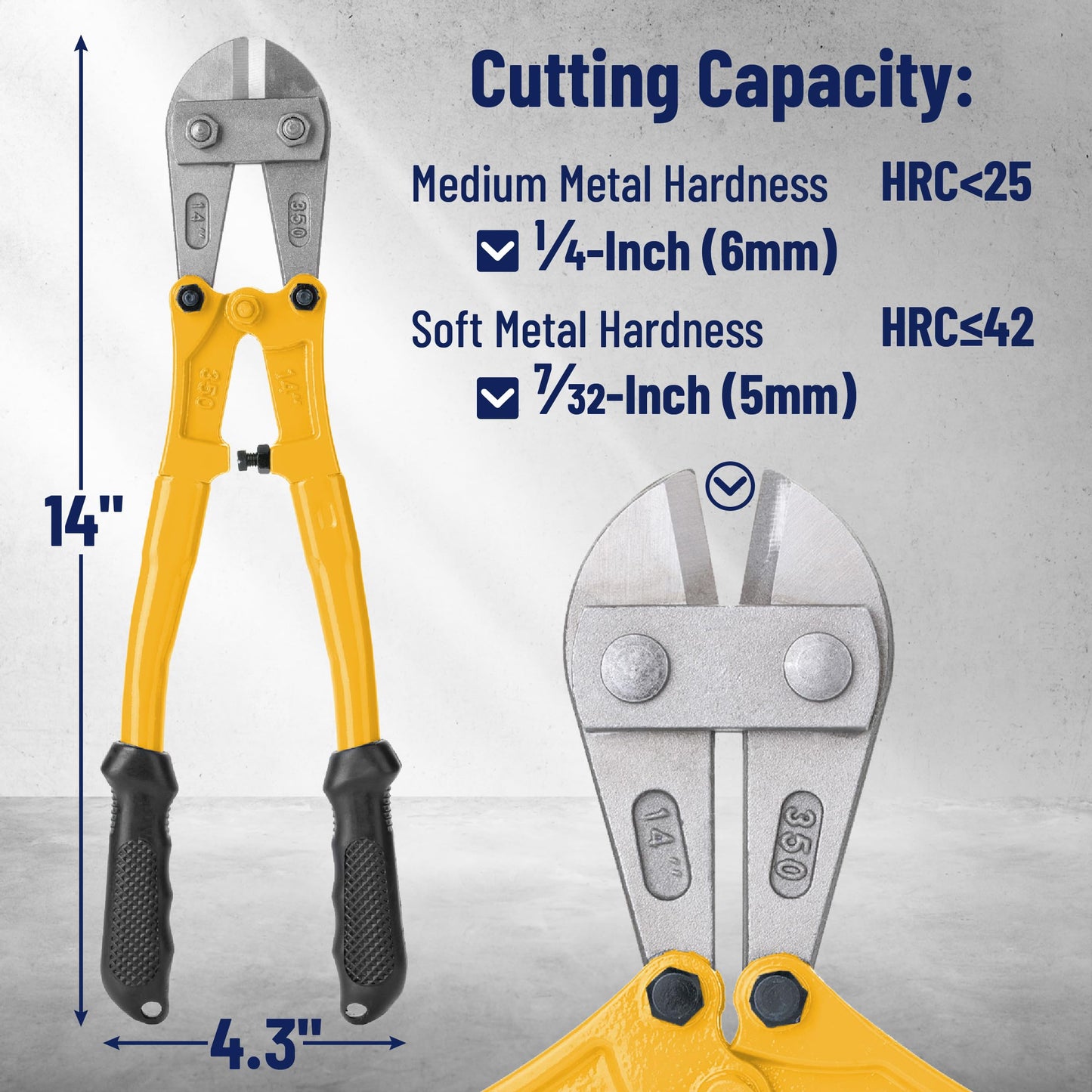 Bates 14" Heavy Duty Bolt Cutter, Yellow Chain Lock & Wire Cutter, Screw Cutter for Locks, Chains & Fence