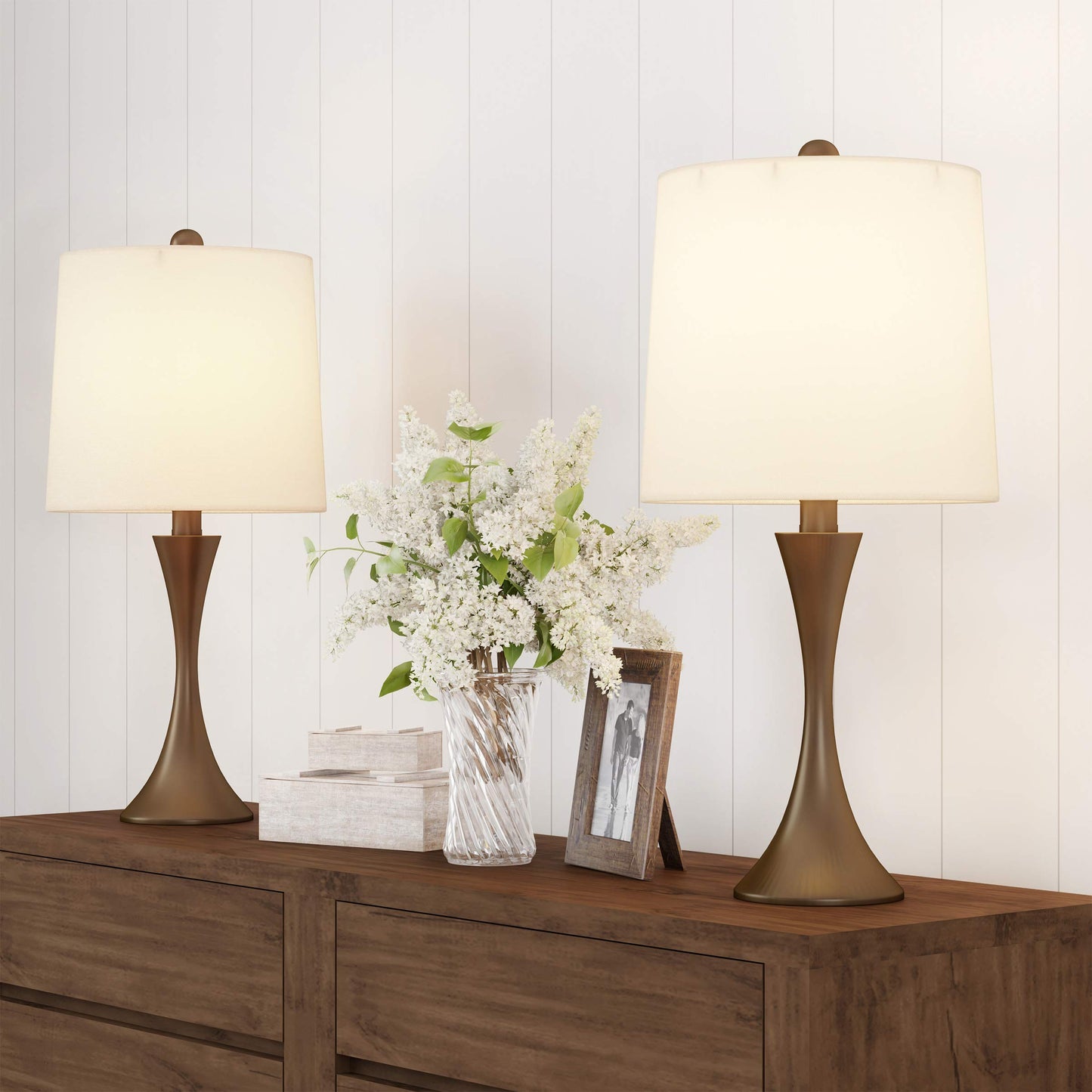 Table Lamps - Set of 2 Mid-Century Modern Lights with Metal Flared Trumpet Base - Includes Energy Efficient LED Light Bulbs by Lavish Home (Bronze)
