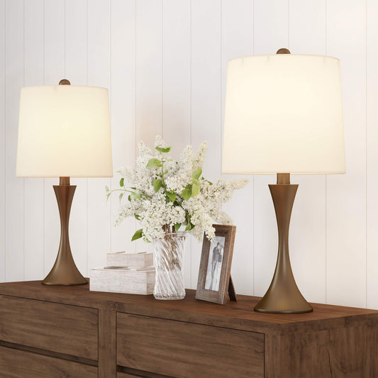 Table Lamps - Set of 2 Mid-Century Modern Lights with Metal Flared Trumpet Base - Includes Energy Efficient LED Light Bulbs by Lavish Home (Bronze)
