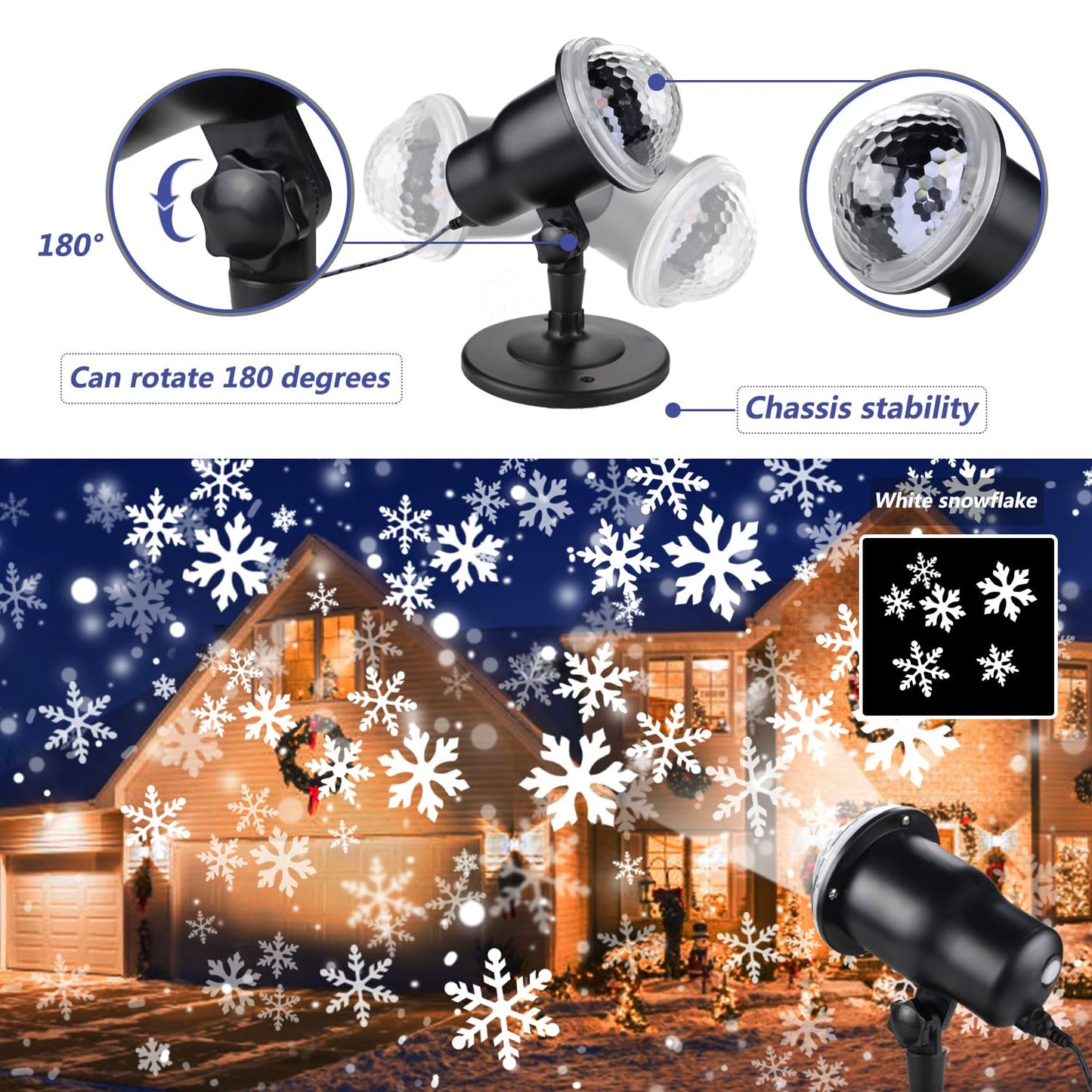 Christmas Projector Lights Outdoor, Snowflake Projector Lights with Wireless Remote Control for Christmas Decorations Lights New Year Party