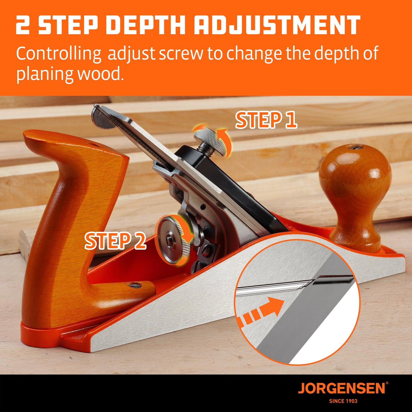 JORGENSEN No.4 10" Wood Hand Planer – Professional Smoothing Plane, Adjustable Depth, Ductile Iron Body for Woodworking & Craft