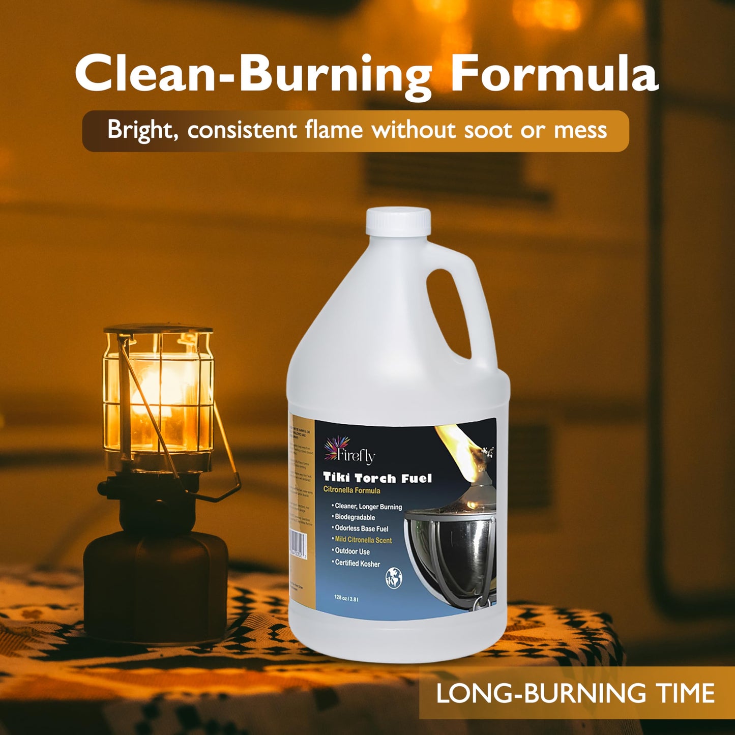 Firefly Fuel Tiki Torch Oil – Clean-Burning, Low Smoke, Citronella Formula, Long-Lasting Outdoor Lamp Fuel, 1 Gallon