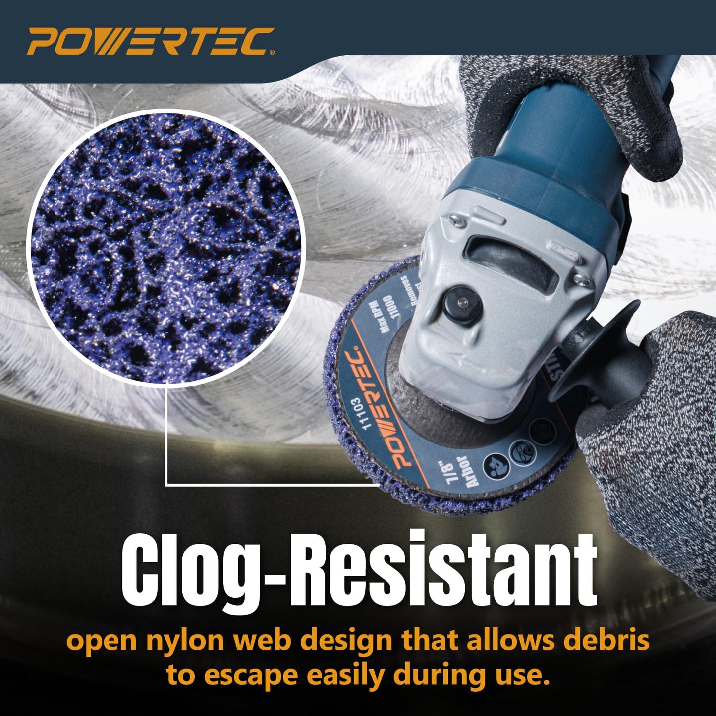 POWERTEC 4-1/2" Strip Discs 6-Pack, 7/8" Arbor Angle Grinder Wheel for Paint, Rust, Oxidation Removal on Metal & Wood (11103)