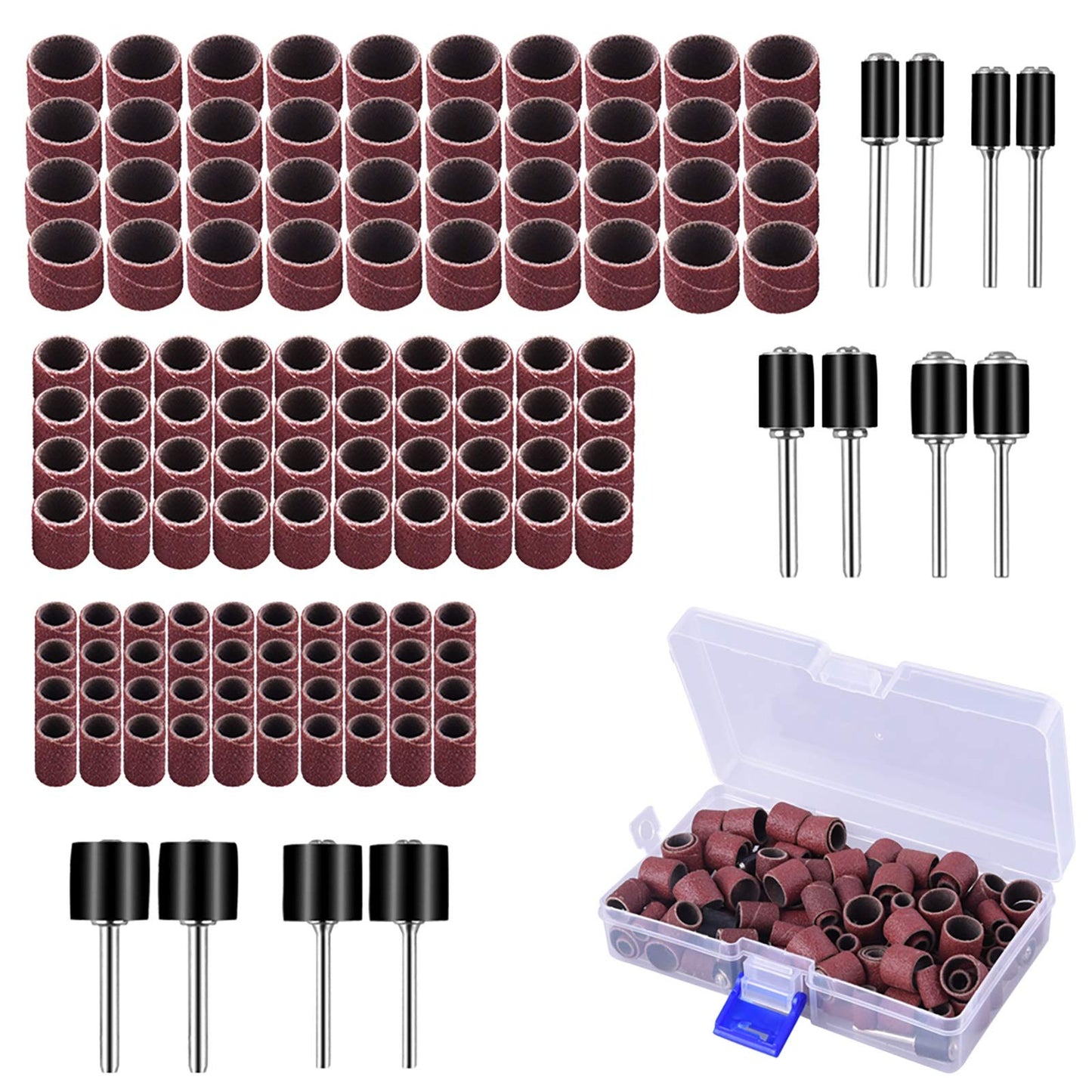 AUSTOR Aluminum Oxide Sanding Drum Set, 132-Piece Kit with 120 Sanding Sleeves & 12 Drum Mandrels for Dremel Rotary Tool