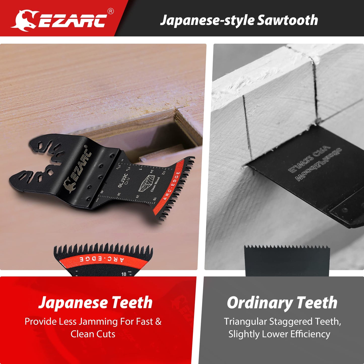EZARC Japanese Tooth Oscillating Saw Blade, 5 PCS Arc Edge Oscillating Multitool Blades Clean Cut for Wood, Plastic
