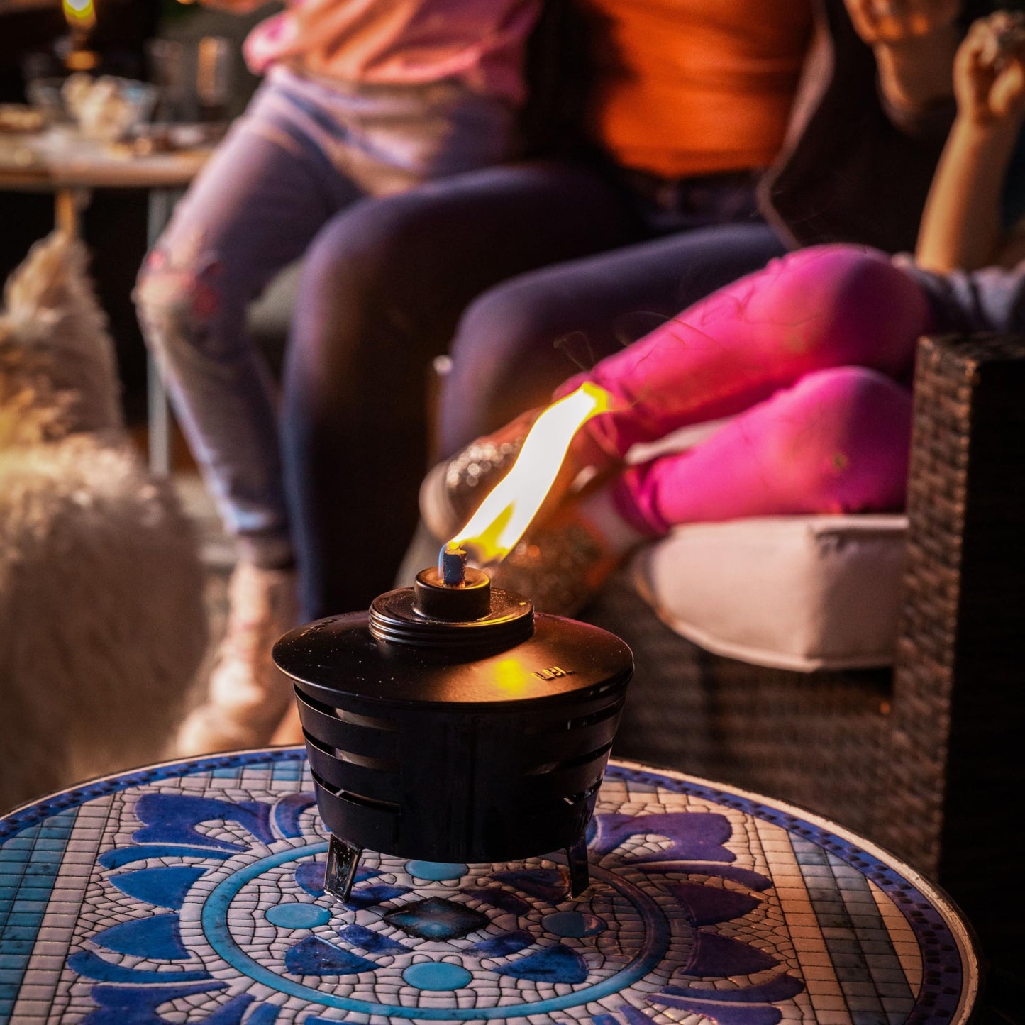 TIKI 2-Pack Mini Tabletop Fire Pit Torches – Outdoor Patio, Garden & Backyard Decorative Black Metal Flame Torch with Wick & Snuffer