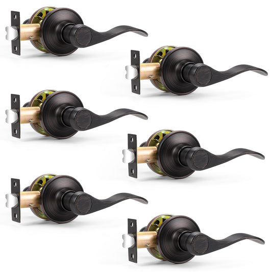 Probrico Passage Hall Closet Door Lever Handle Lockset Keyless Oil Rubbed Bronze Leversets 6 Pack