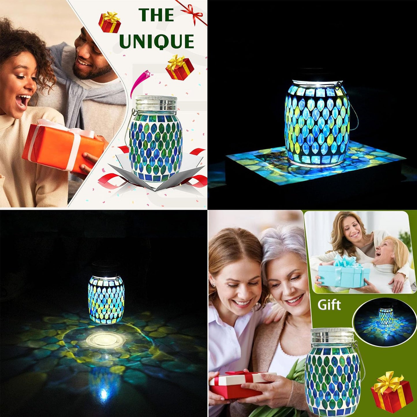 Mosaic Solar Outdoor Hanging Lanterns, Waterproof Garden & Patio Lights, Xmas & Halloween Decor, Gifts for Women, Mom, Grandma