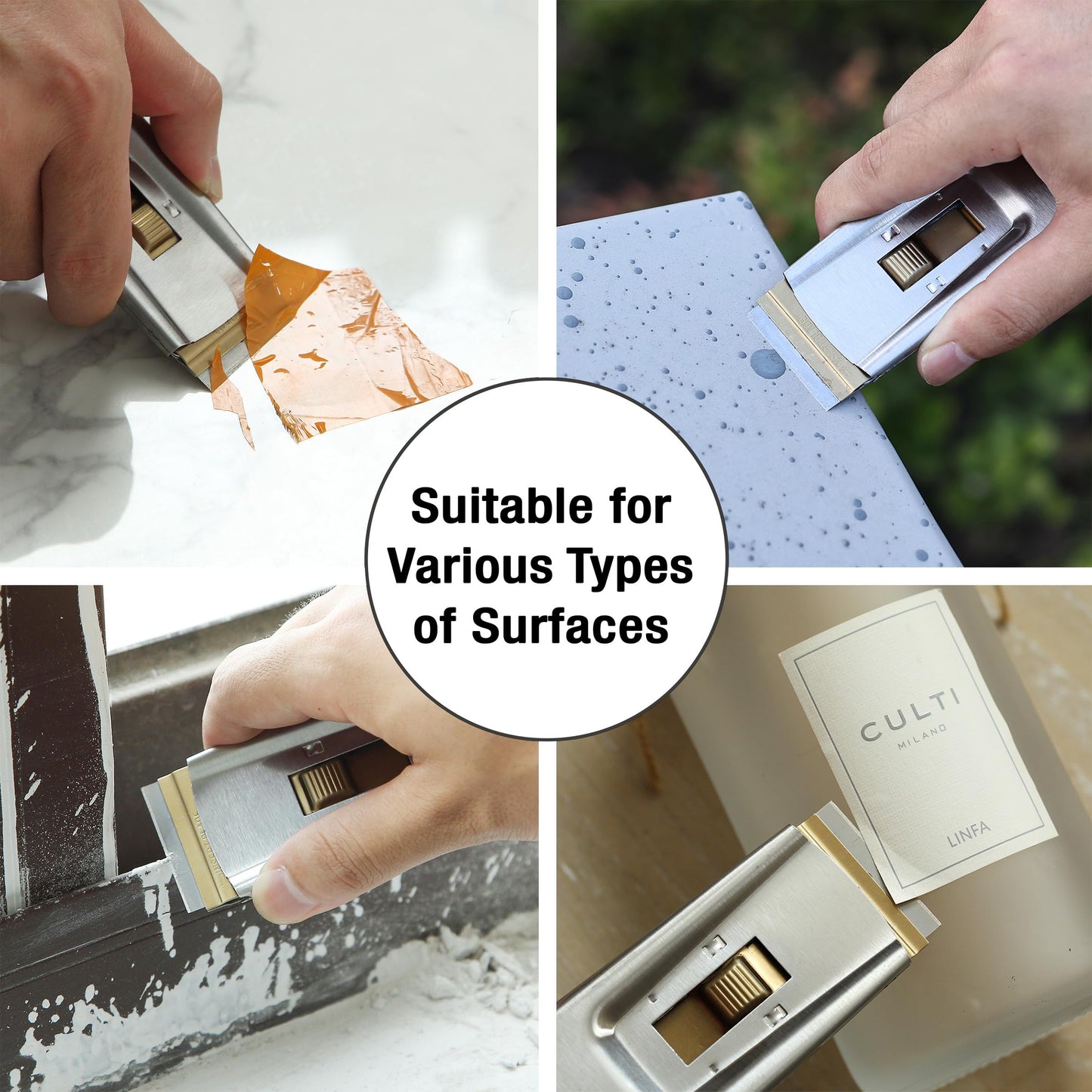 Bates Metal Razor Blade Scraper, 2-Pack Glass & Window Cleaning Tool with 30 Extra Blades, Heavy-Duty Razor Scraper for Paint, Stickers & Residue