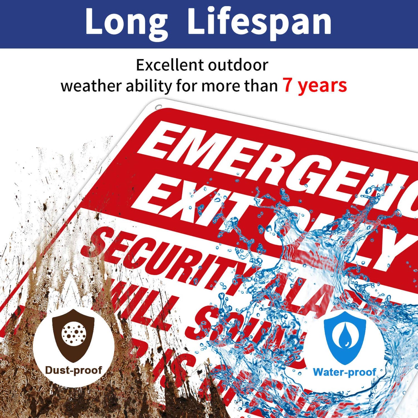 Emergency Exit Only Sign 2-Pack, 10x7in Rust-Free Aluminum, UV Protected, Weatherproof, Waterproof, Durable, Easy Install