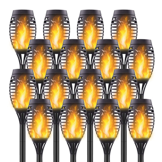 Permande 16-Pack Solar Torch Lights, Flickering Flame, Waterproof Outdoor Garden Pathway Yard Lights, Auto Dusk-to-Dawn