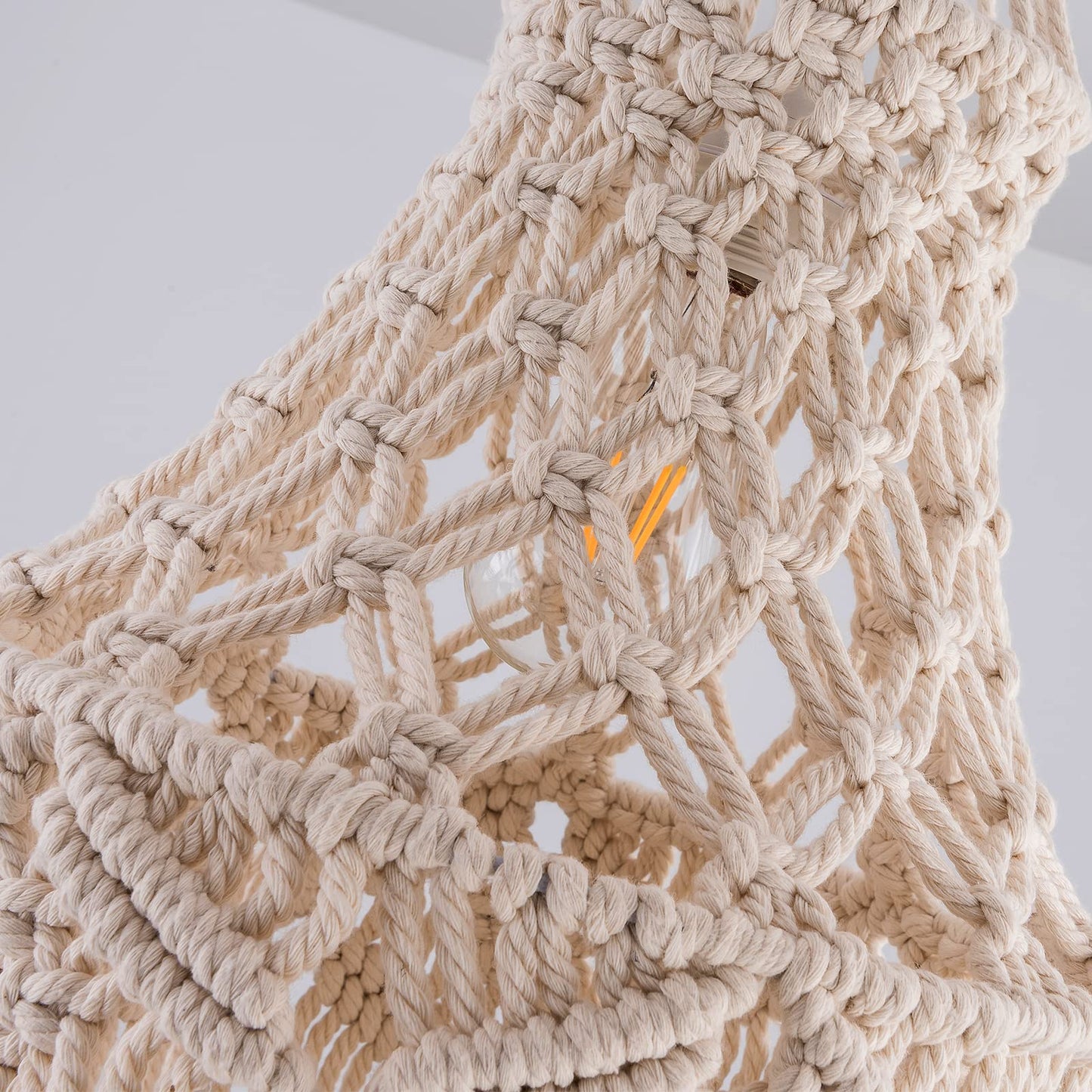 FLSFU Boho Macrame Pendant Lamp, Plug-In Hanging Light with Cord & Switch, Bohemian Wall Outlet Fixture for Bedroom & Living Room