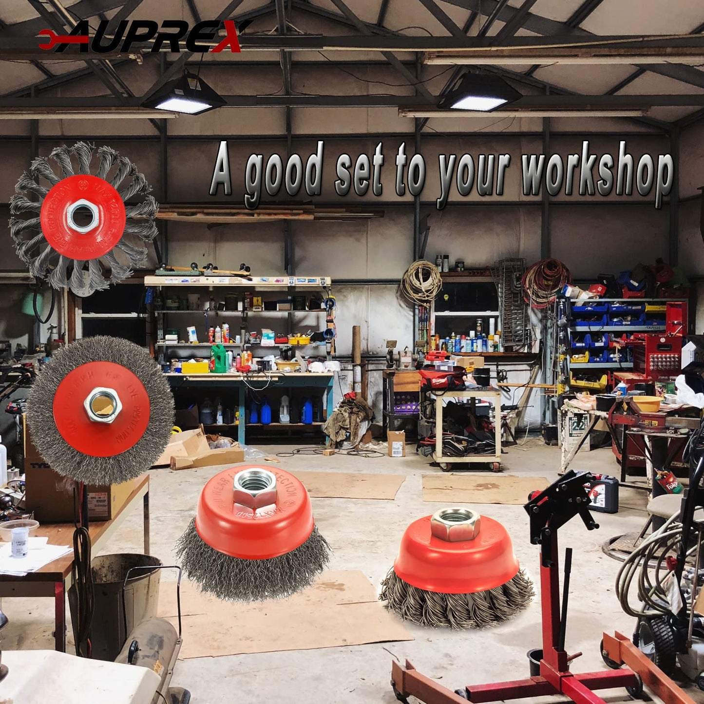 AUPREX 4 Pack Wire Wheel Brush Set for Angle Grinders, 4 & 3 Inch, 5/8'-11 Thread Arbor, Twist Knotted Coarse Crimped Wire Brushes