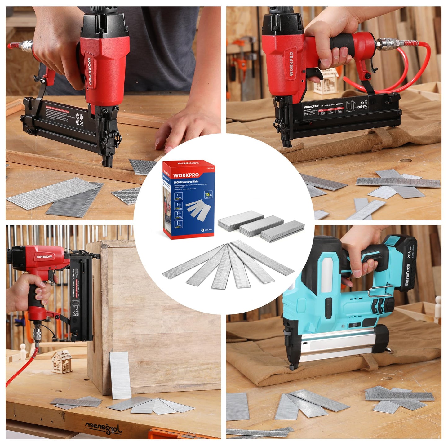 WORKPRO 18 Gauge Brad Nails, 2'',1-1/2'',1-1/4'', 3/4'' 6000 Count Universal Brad Nails for Pneumatic, Electric Brad Nailer