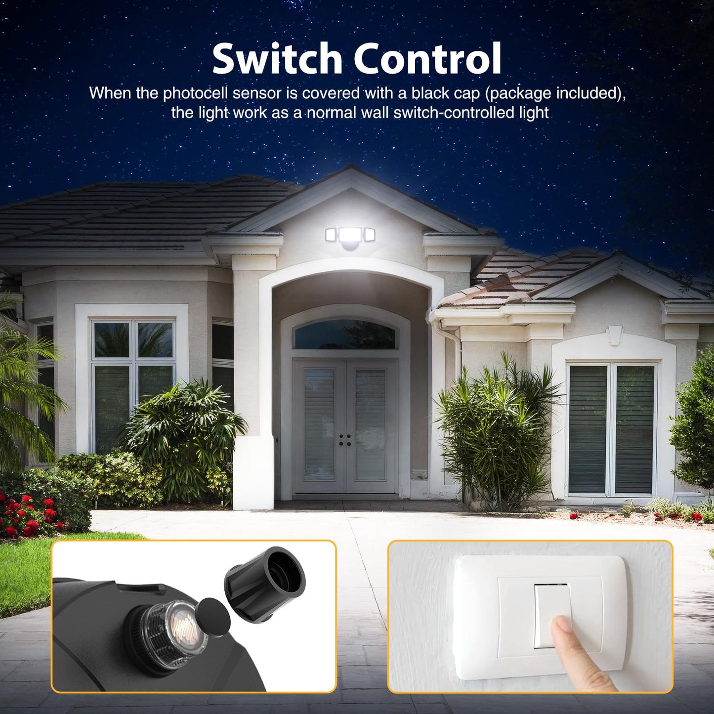 Onforu 70W LED Dusk-to-Dawn Flood Light, 7000LM, 3 Adjustable Heads, IP65 Waterproof, 6500K Outdoor Security Light for Yard & Garage