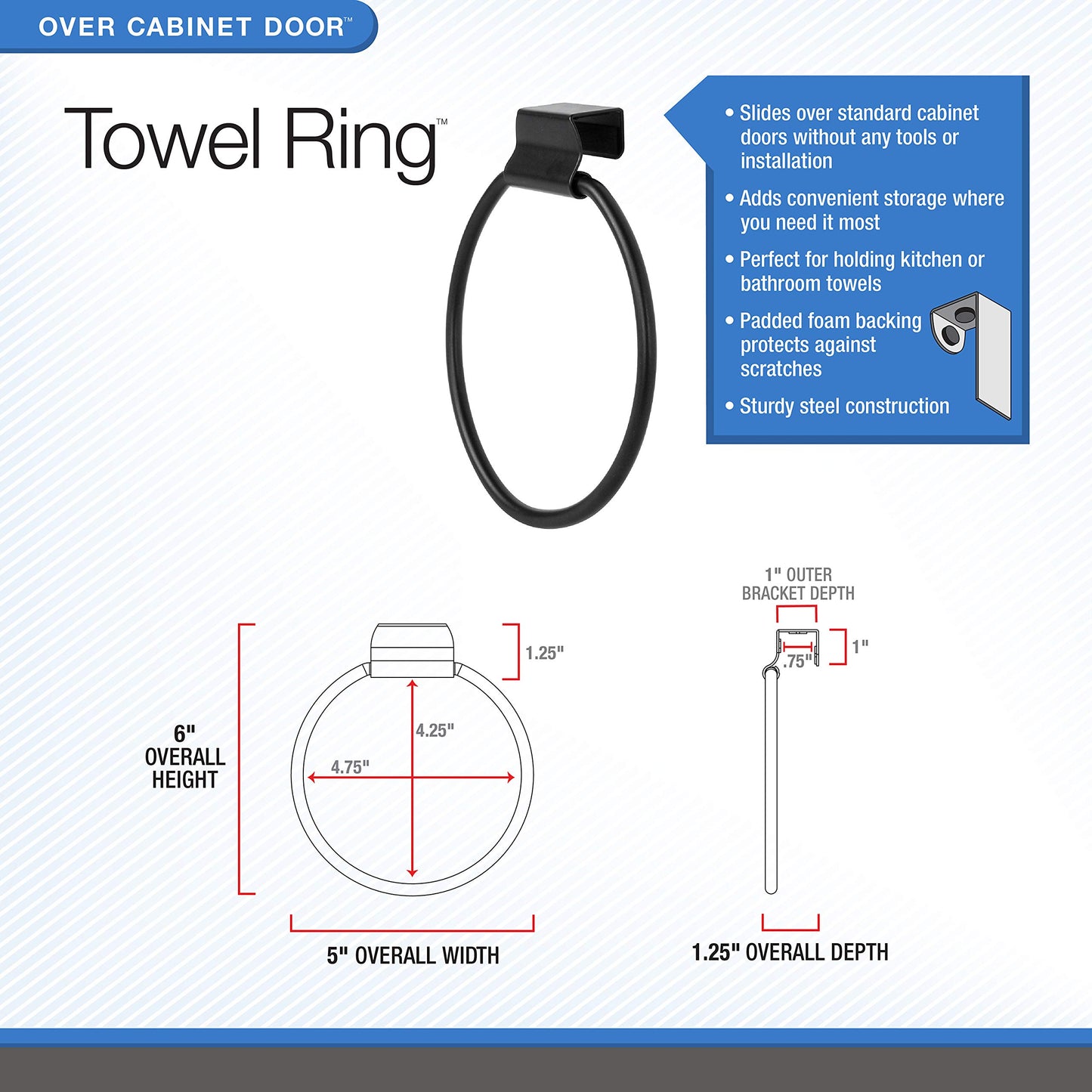 Spectrum Diversified Towel Ring, over the Cabinet Door, Brushed Nickel Small