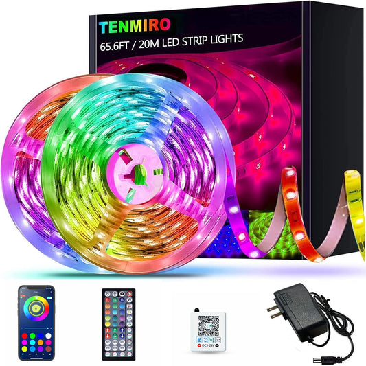Tenmiro 65.6ft RGB LED Strip Lights, Ultra Long Color Changing Light Strips with 44-Key IR Remote for Bedroom, Kitchen & Home Decor