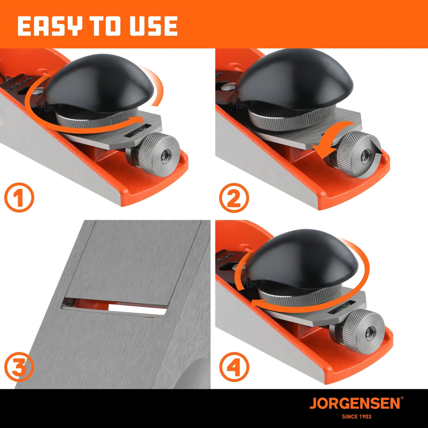 JORGENSEN No.60-1/2 6-1/4" Wood Hand Planer, Low Angle Block Plane for Trimming, Craft & Woodworking, Adjustable Mouth, Ductile Iron Body