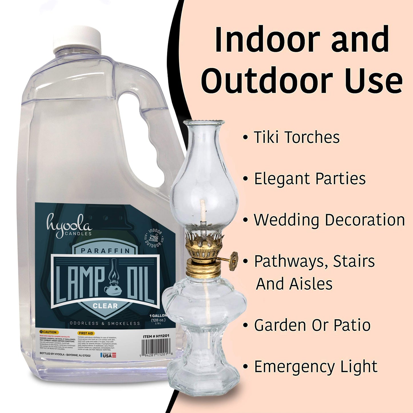 HYOOLA 1-Gallon Liquid Paraffin Lamp Oil, Clear & Smokeless, Odorless Ultra-Clean Fuel for Indoor & Outdoor Use, 2-Pack