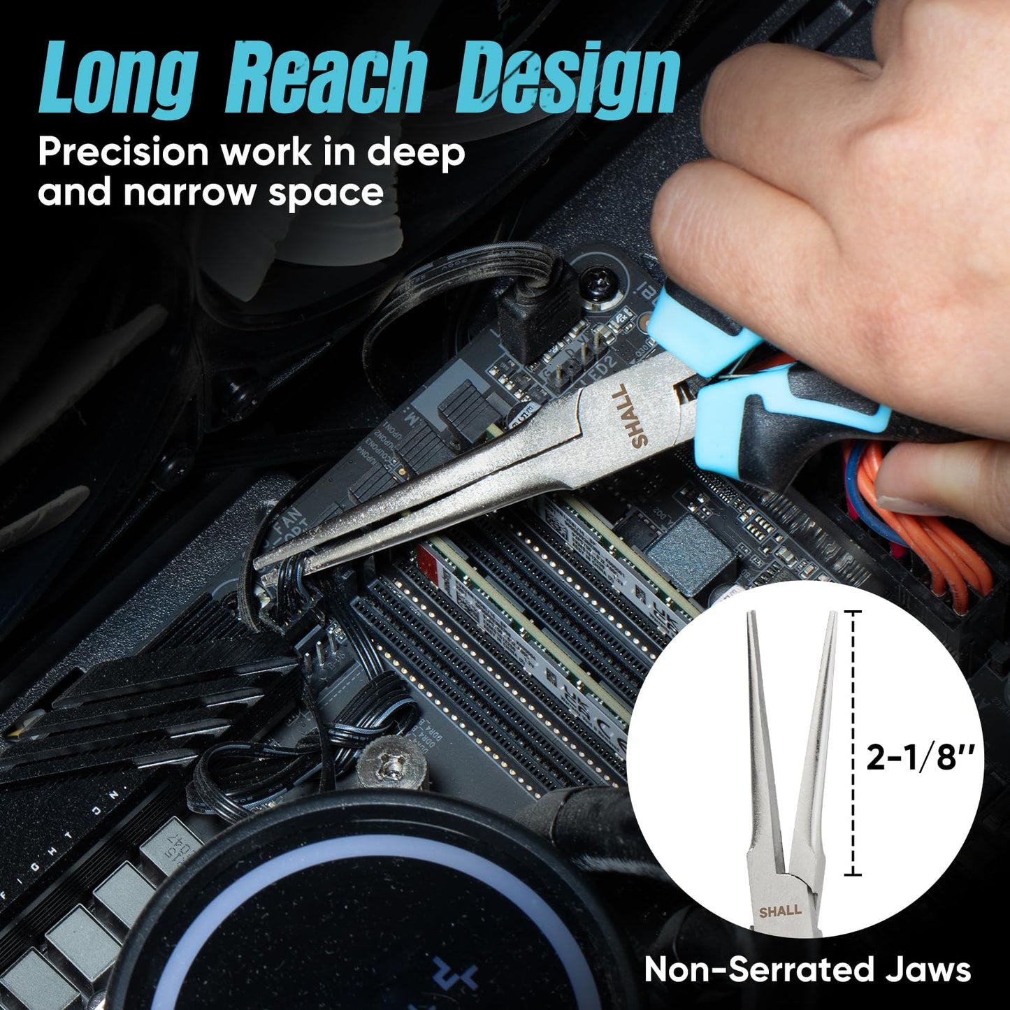 SHALL 6" Mini Needle Nose Pliers with Comfort Grip, Non-Serrated Drop Forged Steel Jaws for Jewelry, Crafts, Electronics Repair