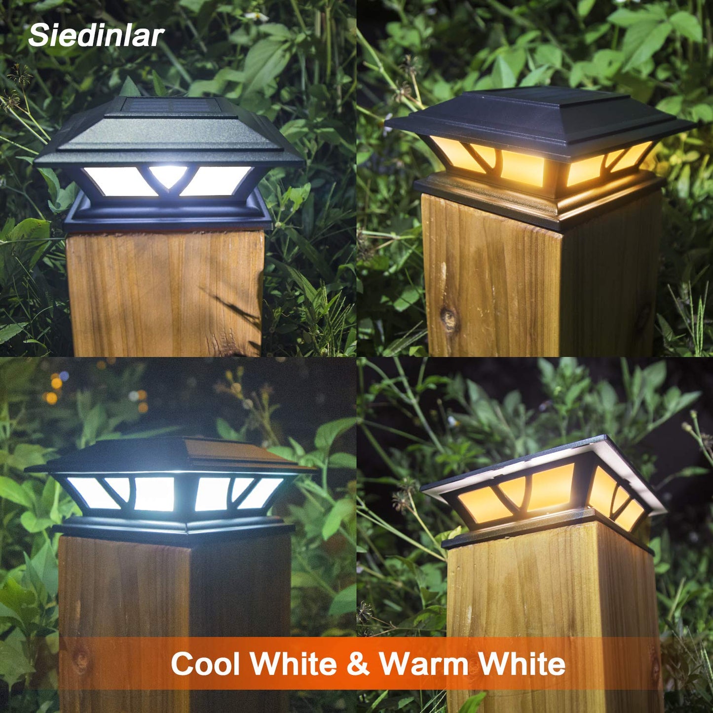SIEDiNLAR Solar Post Lights 2-Pack for 4x4/5x5/6x6 Posts, LED Deck & Fence Cap Lights, 2 Modes, Warm & Cool White, Outdoor Patio Garden
