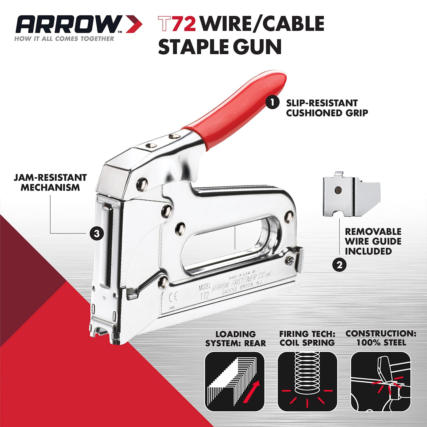 Arrow T72 Heavy Duty Cable Staple Gun, Manual Wire Stapler for Telecom, Internet & Computer Cable Installation, Uses T72 Insulated Staples