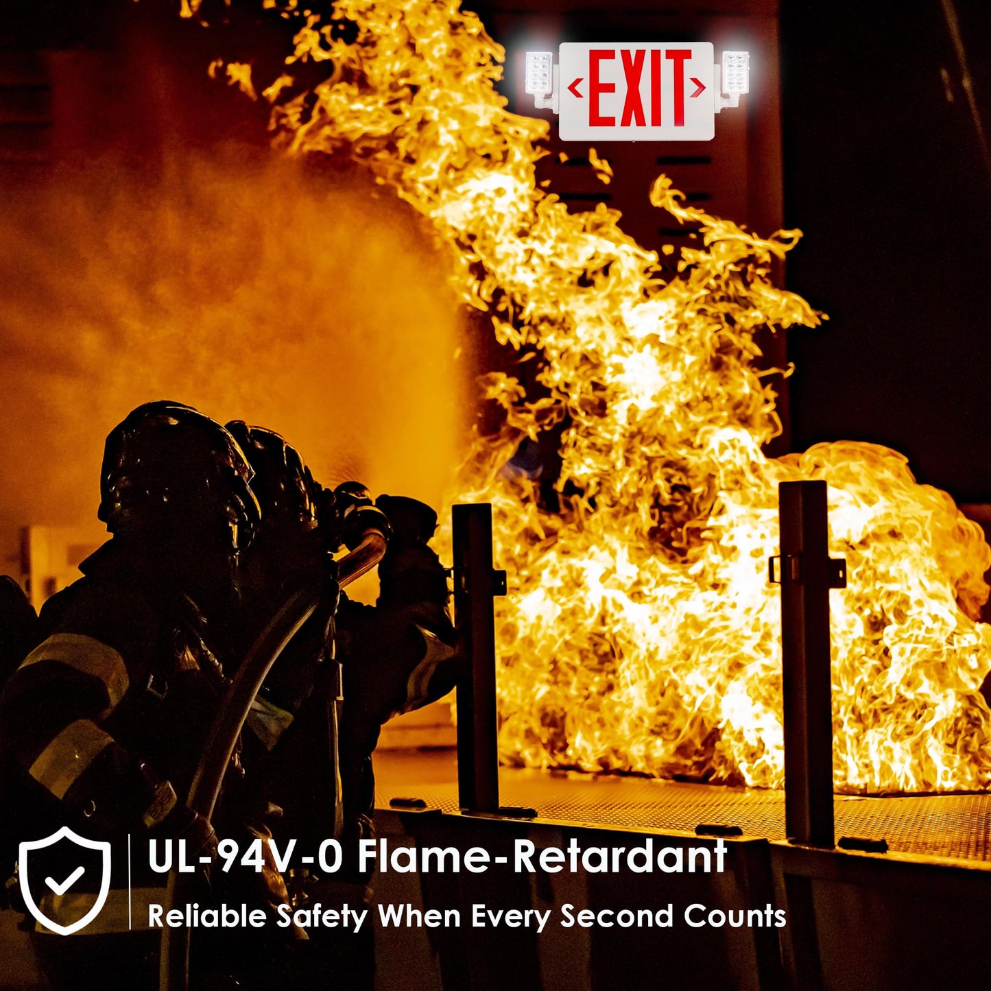 Gruenlich 2-Pack LED Combo Exit Sign with Emergency Light, Adjustable Heads, Double Face, Backup Batteries, UL 924, 120-277V, Red US Standard