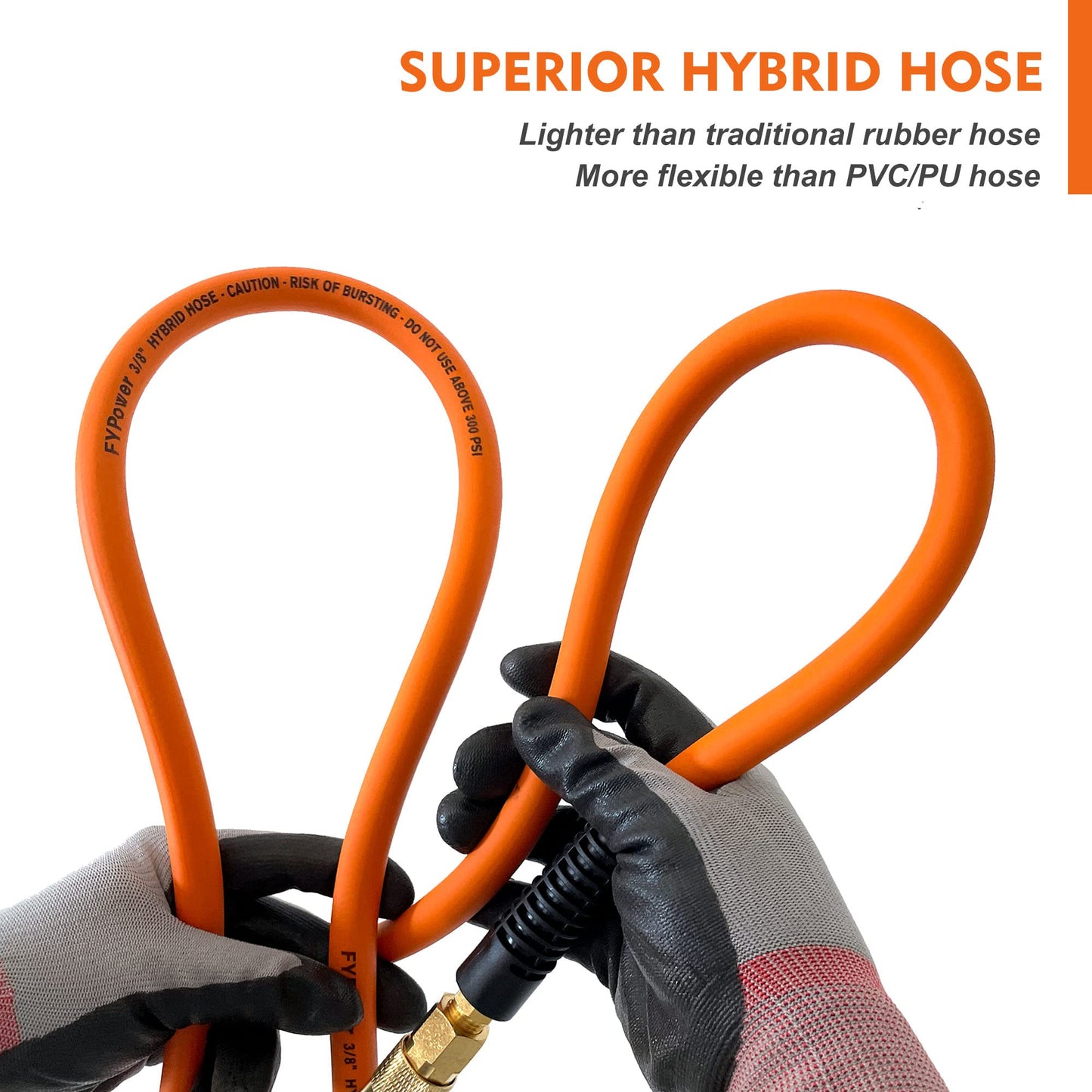 FYPower 3/8" x 10ft Air Compressor Whip Hose, Flexible Kink-Resistant Hybrid Hose with 1/4" Industrial Quick Coupler & Plug Kit