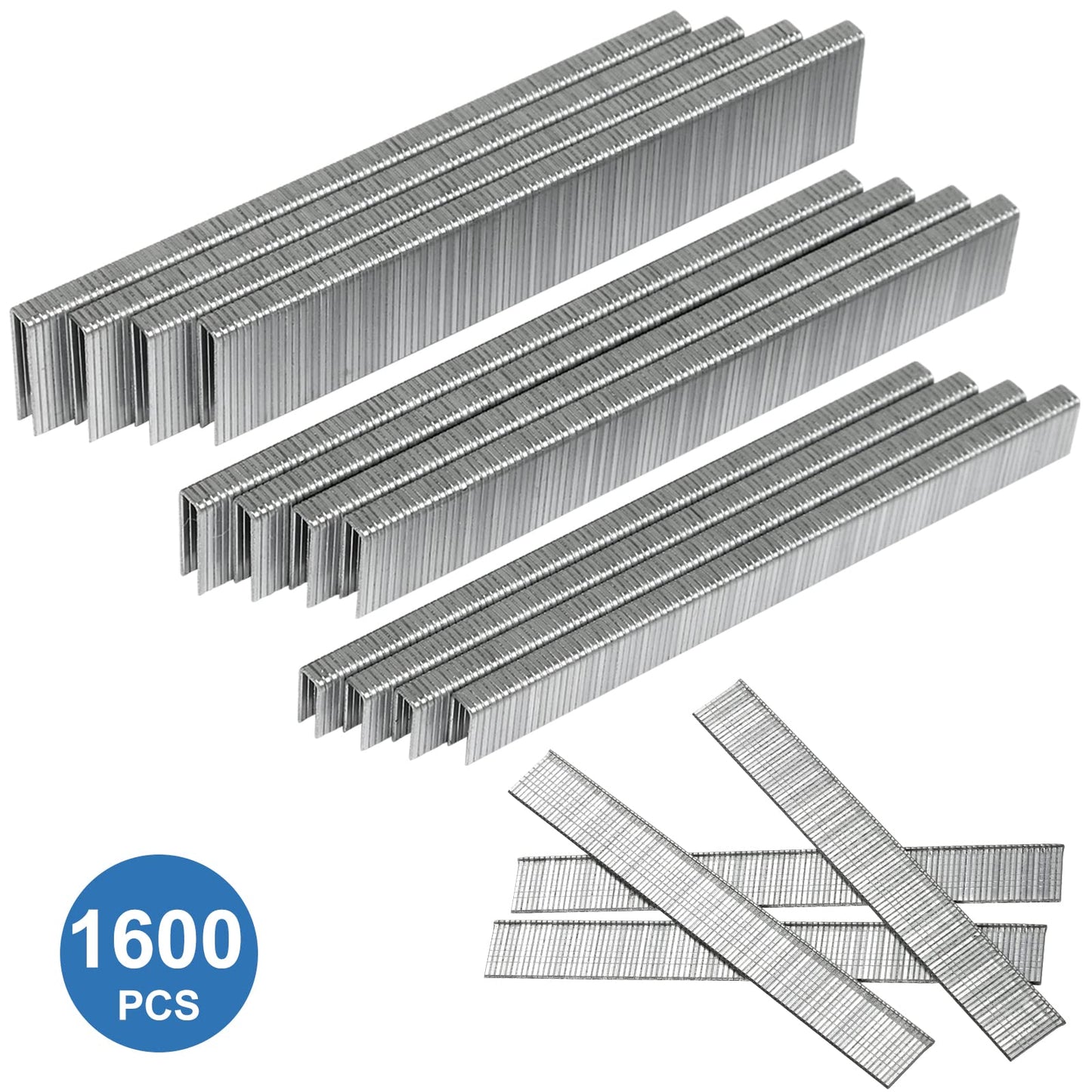 SITLDY 18 Gauge 1600-Count, 1/4 Inch Narrow Crown Staples (1/2"+3/4"+1") and Brad Nails (5/8"), 400 per Size, Galvanized
