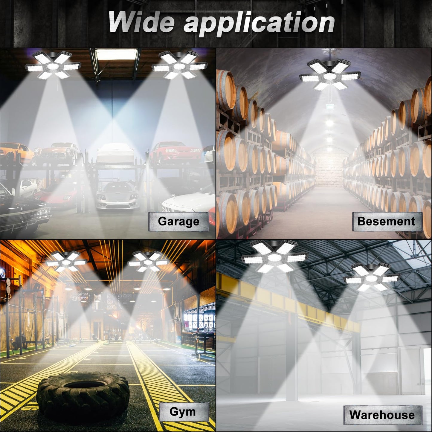 AUDLES 2 Pack 200W 20000LM LED Garage Lights, 6500K Deformable 6+1 Panels, E26/E27 Bulb for Workshop, Basement, Warehouse, Barn