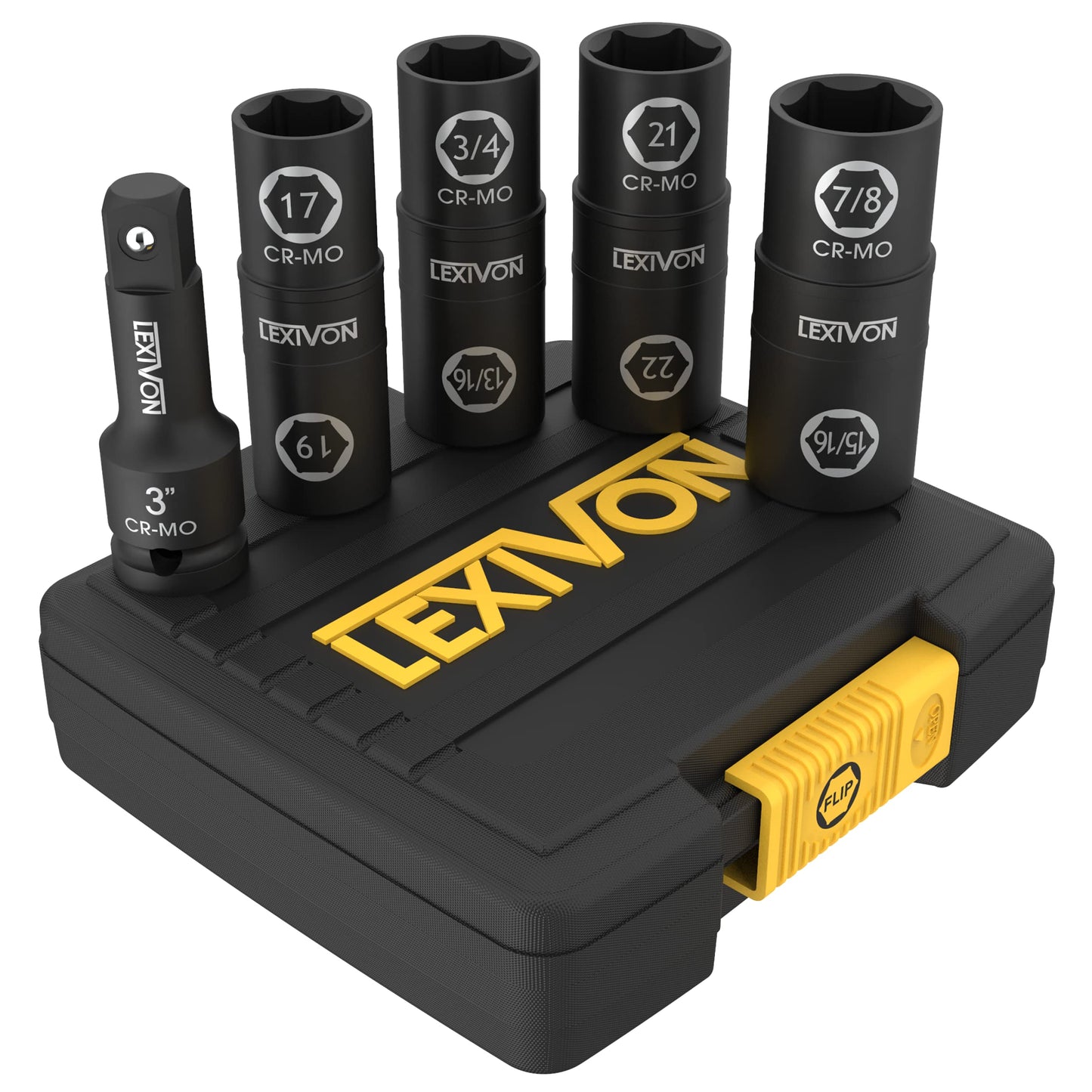 LEXIVON 1/2" Drive Lug Nut Impact Socket Set, 8-in-4 Flip Design, Inch & Metric Fit, Cr-Mo Steel Full Impact Grade (LX-110)