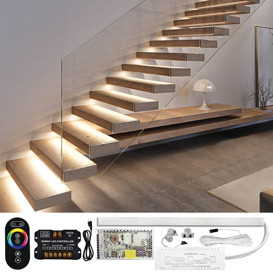 PARMIDA Motion Sensor LED Stair Lights, RGB + 5CCT, 24” Aluminum Bars, Dimmable, Remote, Cascading Style, UL Driver, 20 Steps