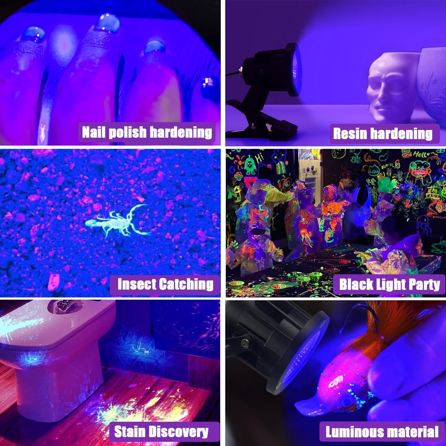 INKECI Black Light 13W 6ft UV Light Lamp, IP65 Clip on Lamp UV Resin Lights, for Fluorescent Tapestry Poster Body Paint Glow Party (1)