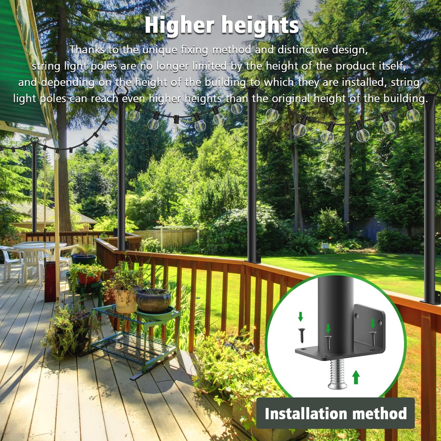 4-Pack 5ft Metal String Light Poles for Outdoor Use – Stands for Patio, Deck, Backyard, Garden, Wedding & Party Lighting