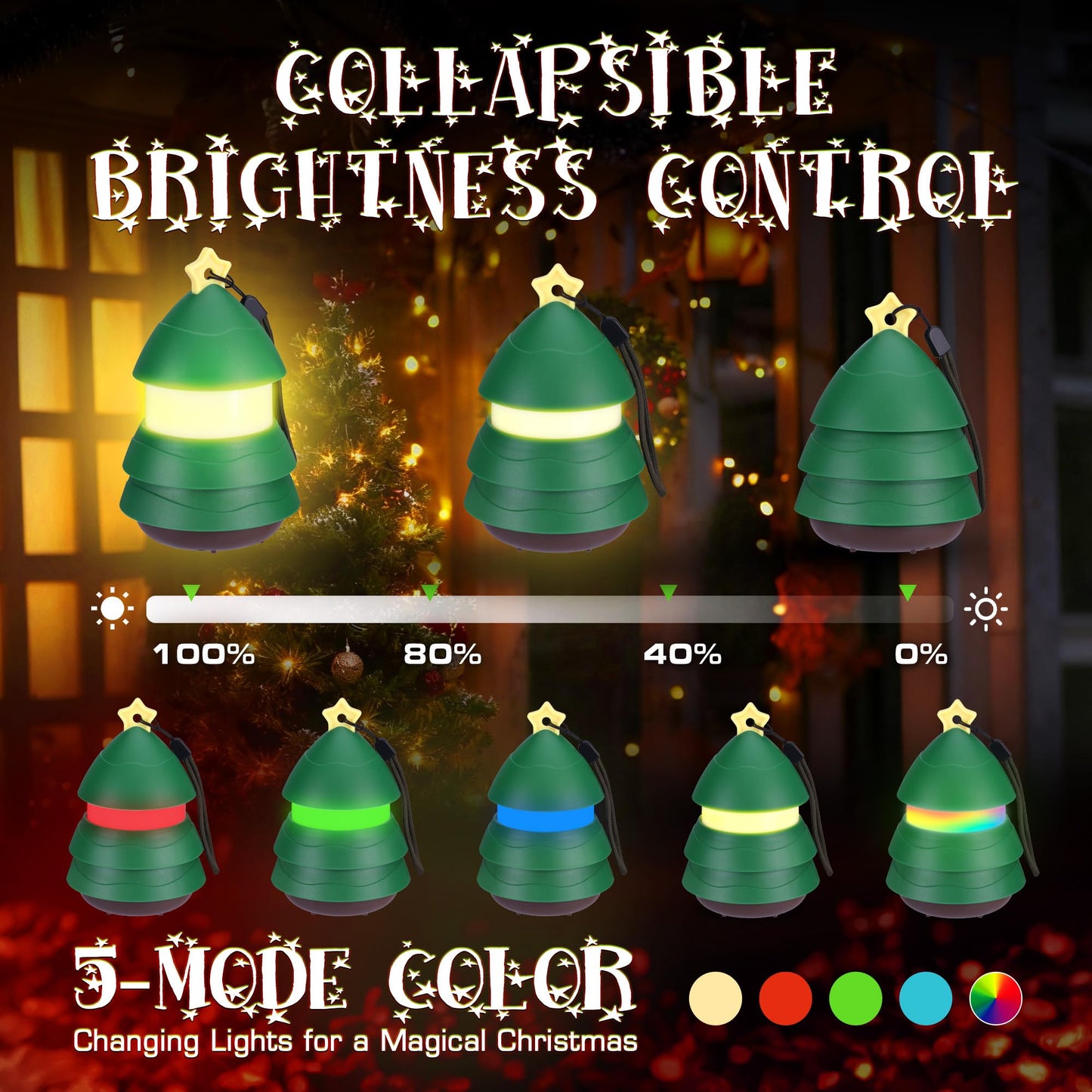 EverBrite Christmas Tree Lanterns 3-Pack, 5 Light Modes, Holiday Decoration, Indoor/Outdoor, Battery Operated, Stocking Stuffer Gift