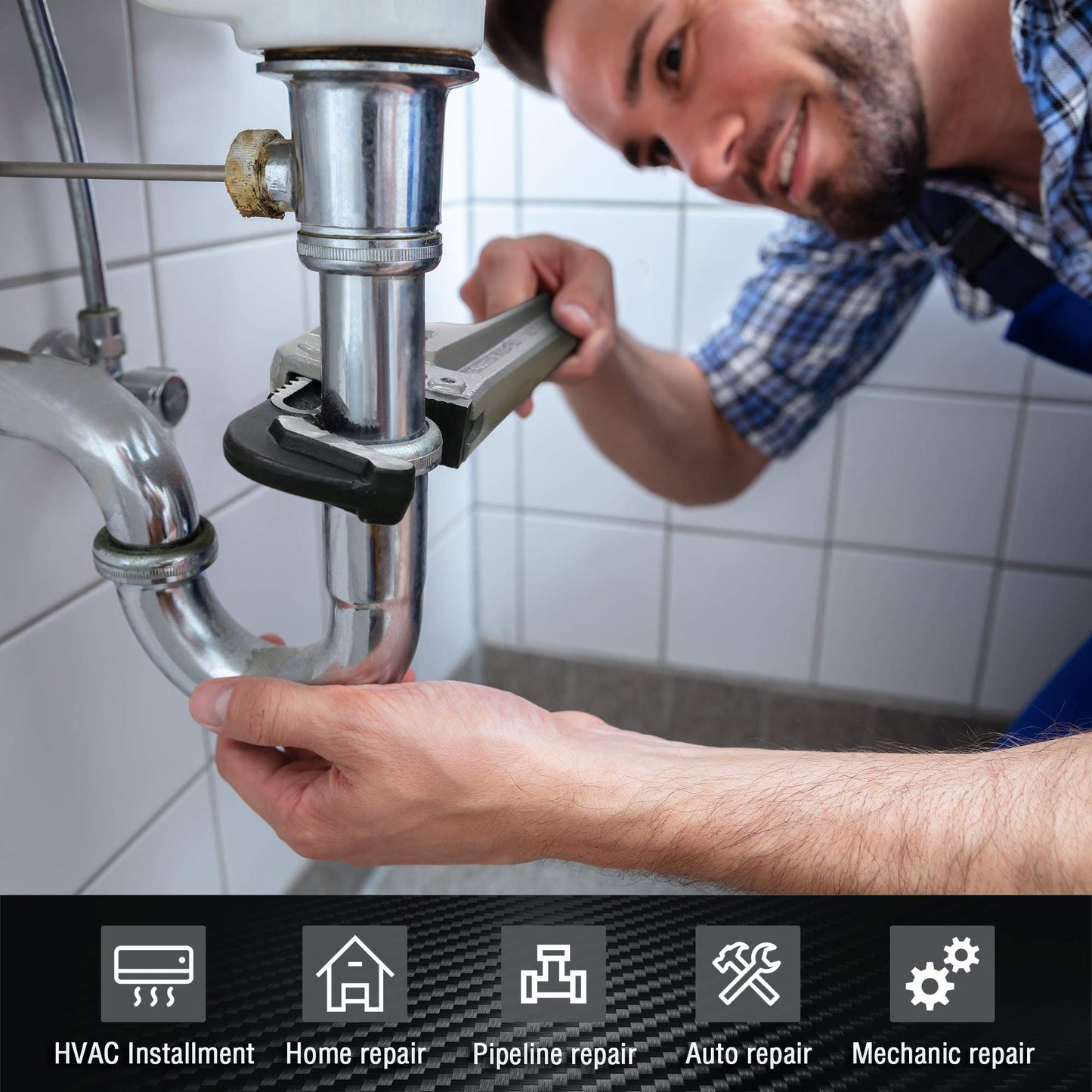 DURATECH 3-Piece Heavy Duty Aluminum Straight Pipe Wrench Set, 10", 14", 18", Adjustable Plumbing Wrench Set, Drop Forged, Exceed GGG standard