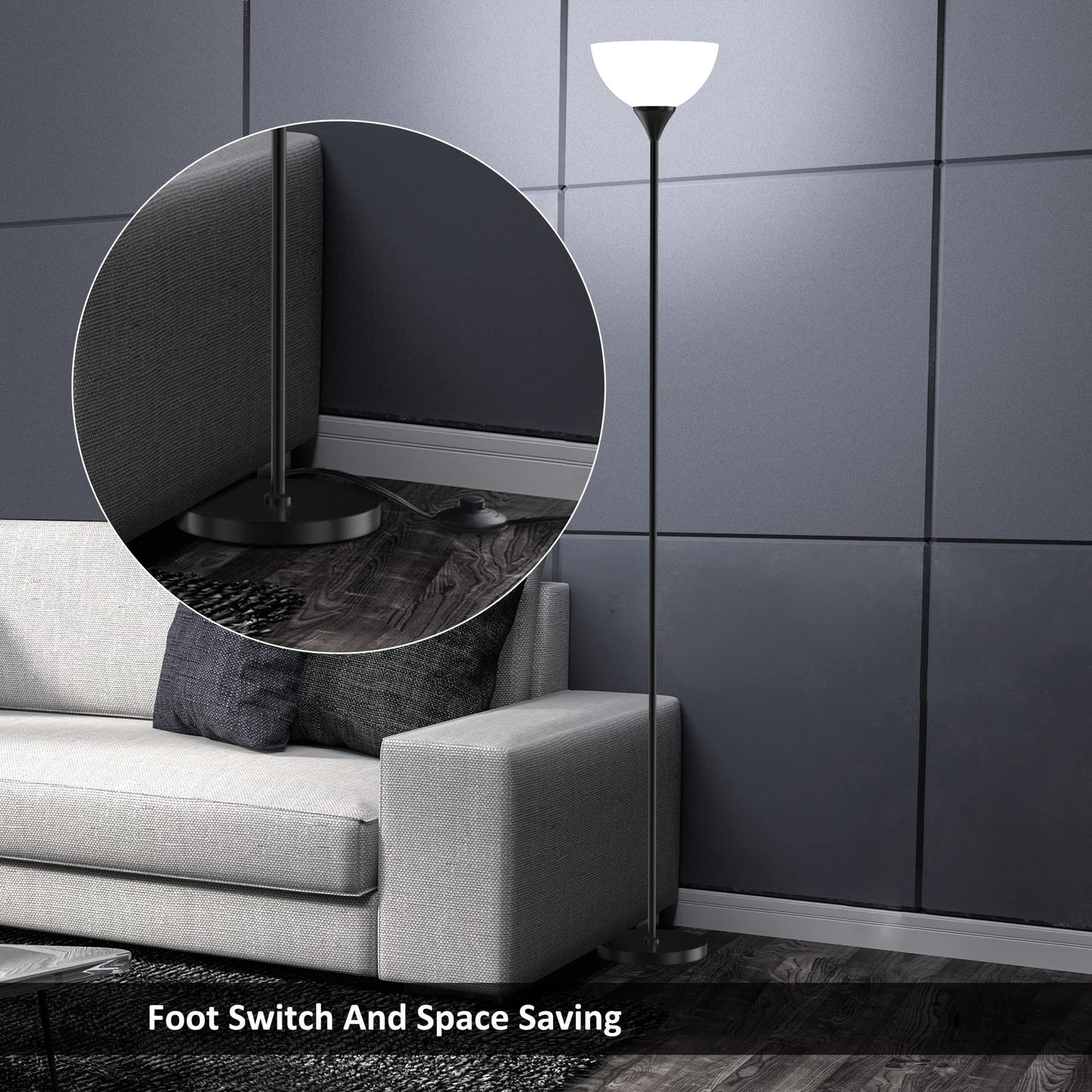 PESRAE Matte Black Floor Lamp with Remote, Stepless Dimming & Color Temperature, Torchiere Lamp for Bedroom & Living Room, Bulb Included