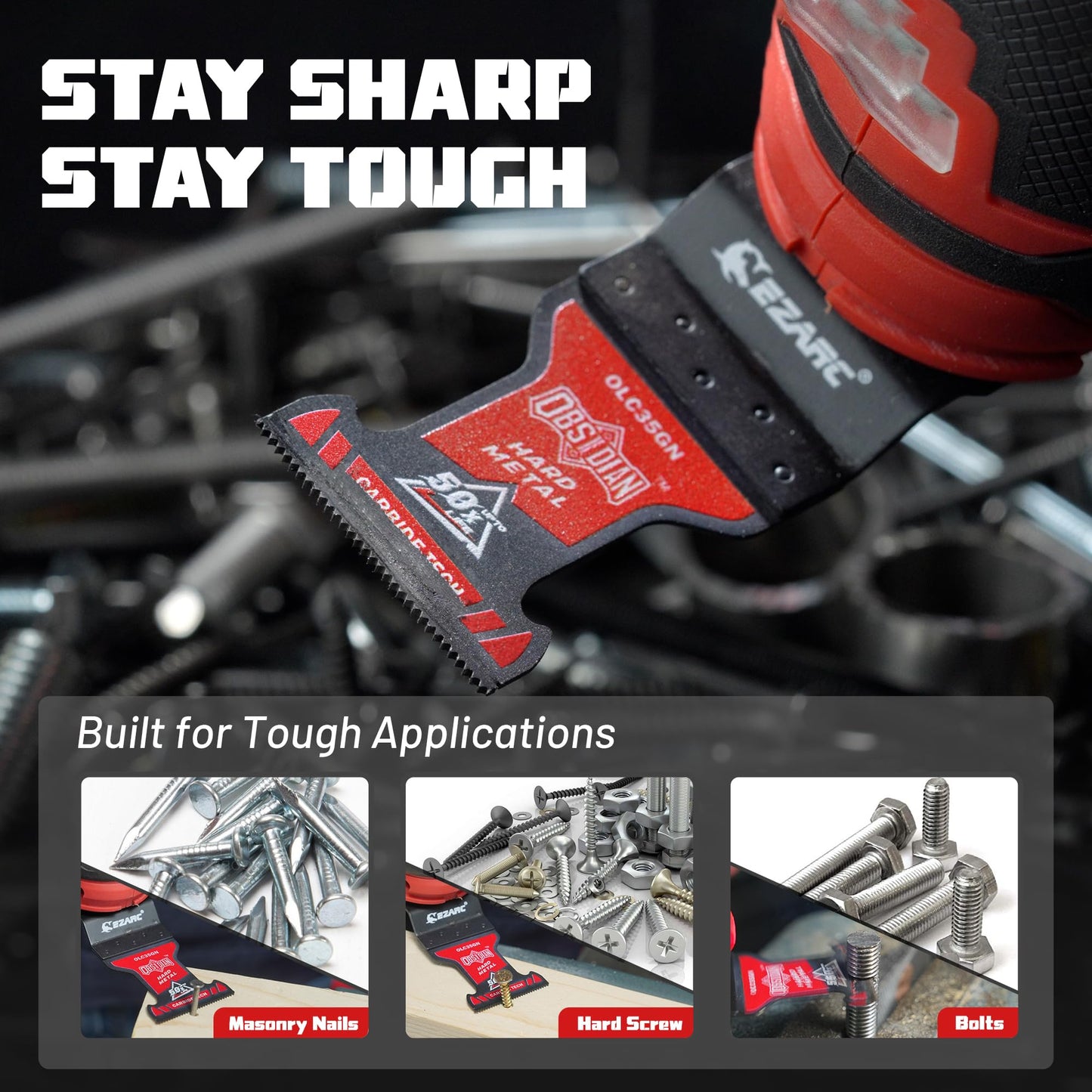 EZARC Obsidian Carbide Oscillating Saw Blades, Multi Tool Blades Quick Release for Hard Metal, Nails, Bolts and Screws, 3-Pack