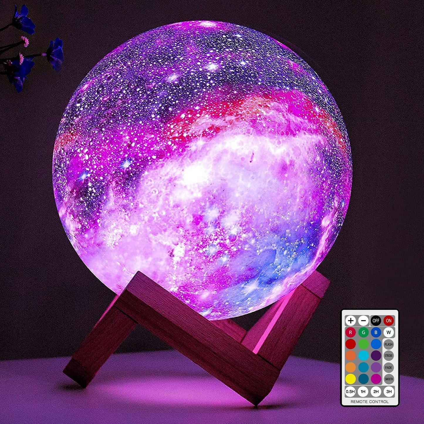 BRIGHTWORLD 5.9" 16-Color 3D Moon Lamp with Remote & Touch Control, Wooden Base, Night Light for Kids, Girls, Boys & Birthday Gifts
