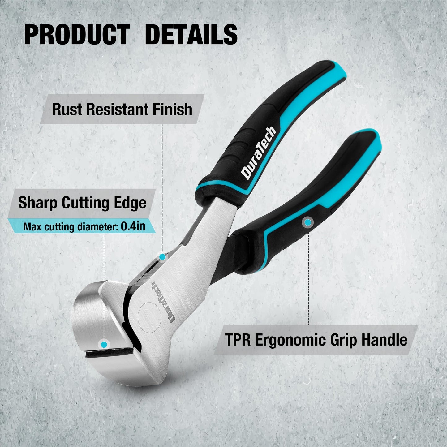 DURATECH 7" Nail Puller Pliers, CRV Steel End Cutter, Non-Slip Handle, Blackened Polished Finish, Nail Remover & Wire Cutter