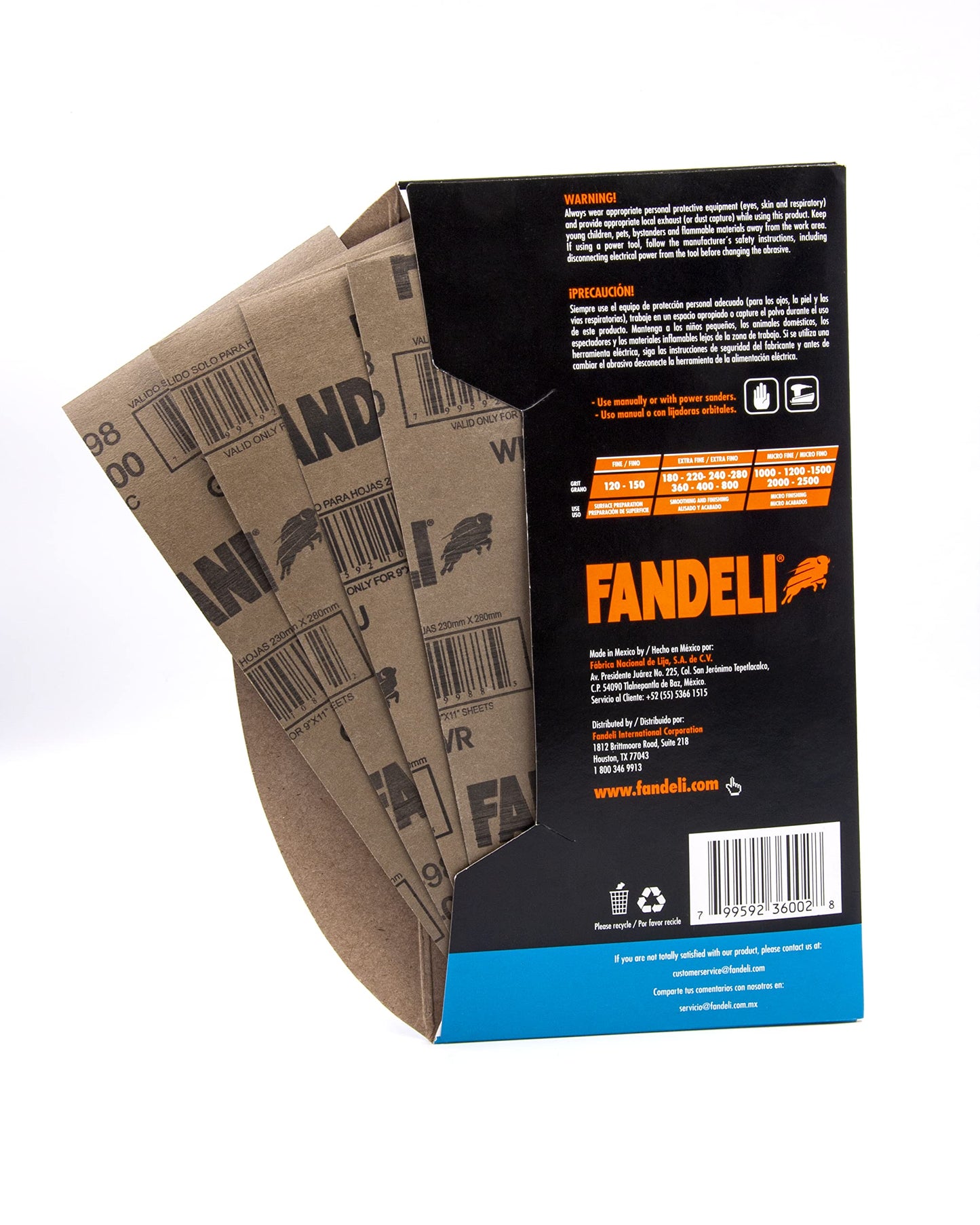 Fandeli Waterproof Sandpaper 36 Sheets 23x9.3cm, Grits 120-2500, Water-Resistant for Car, Wood & Metal Polishing
