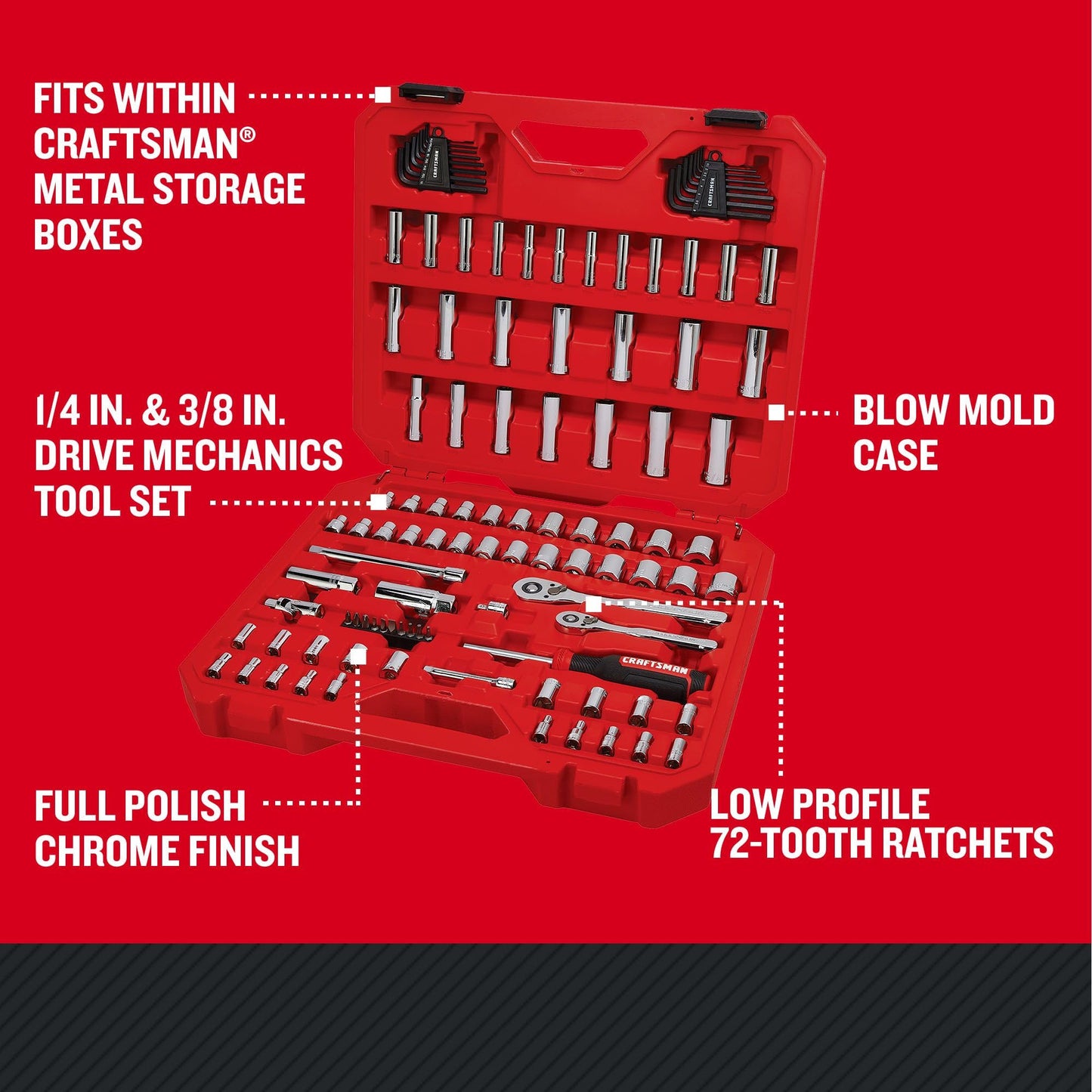 CRAFTSMAN Mechanics Tool Set 105 Pcs, Standard (SAE) and Metric with Case , 1/4 and 3/8 Inch Drive Car Tool Kit( CMMT12123)