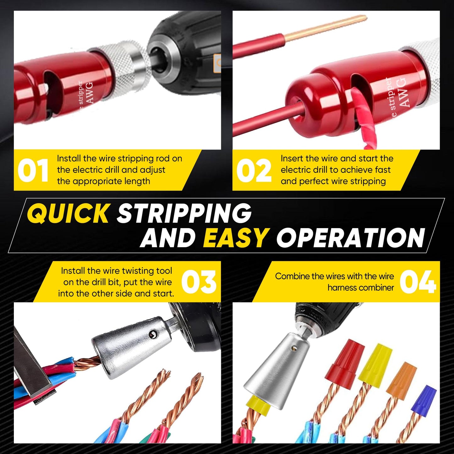 US Regulations 8-in-1 Wire Stripping & Twisting Drill Tool Set, Professional Electrician 8-Piece Wire Stripper & Connector Kit