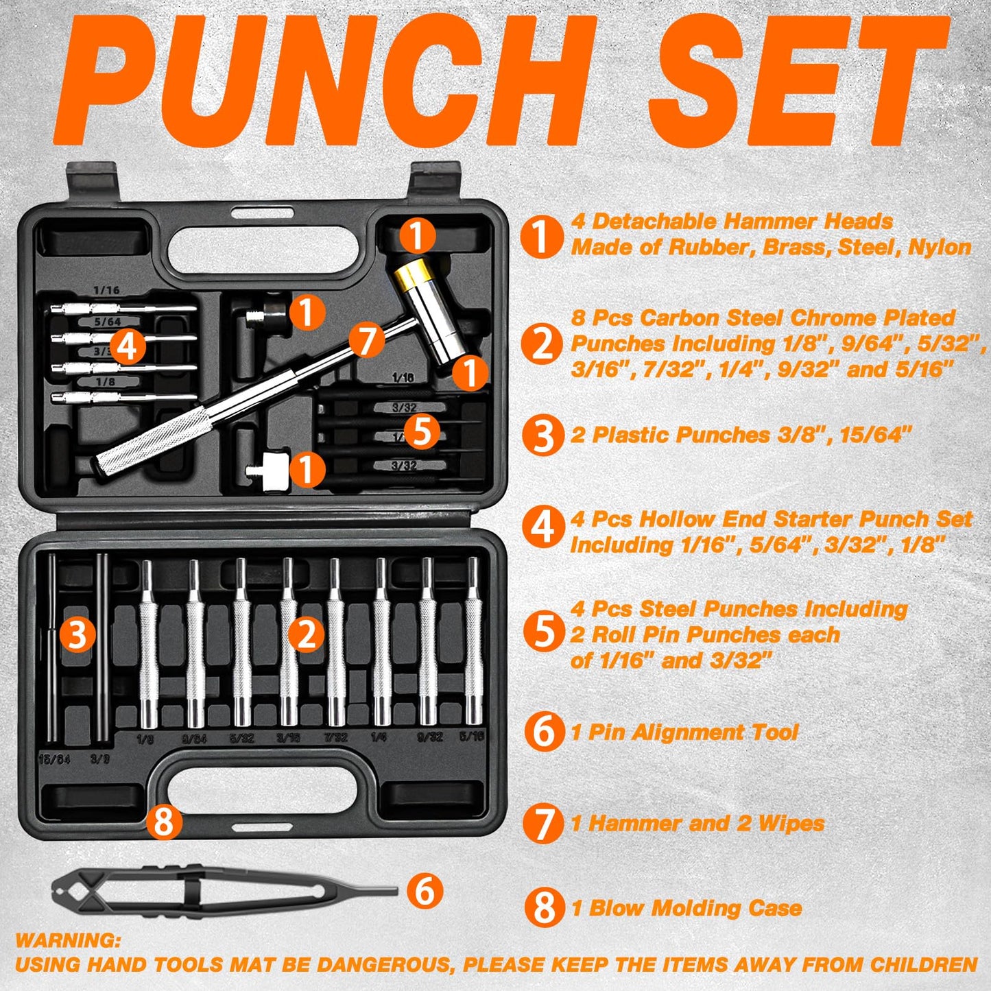 BESTNULE Punch & Pin Punch Set with Hammer, Bench Block & Organizer Box – High-Quality Metal Mechanical Repair Tool Kit