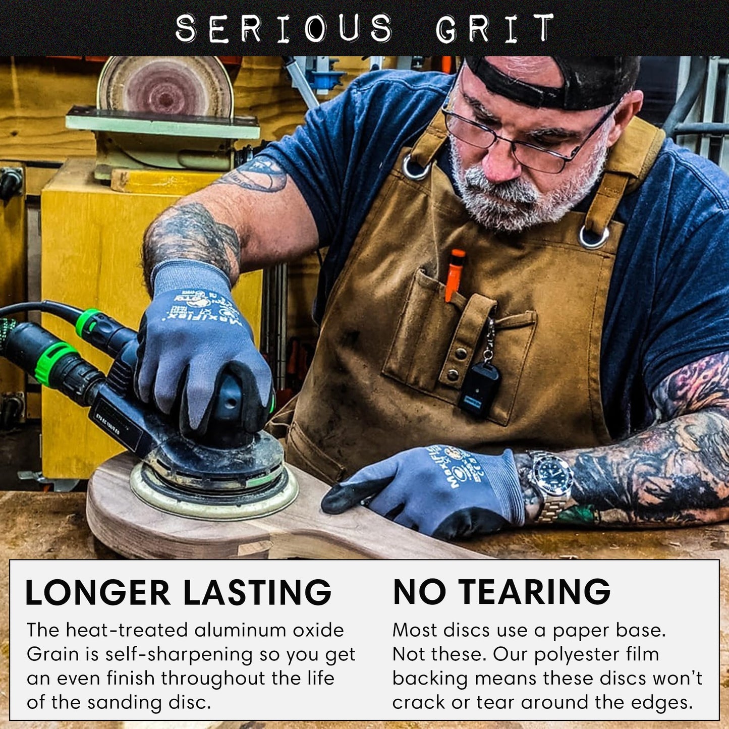 Serious Grit - 6-Inch 49-Hole 80 Grit Sanding Discs - Heavy-Duty Hook & Loop Film Discs - Sandpaper for Random Orbital Sanders - 50 Pack Box