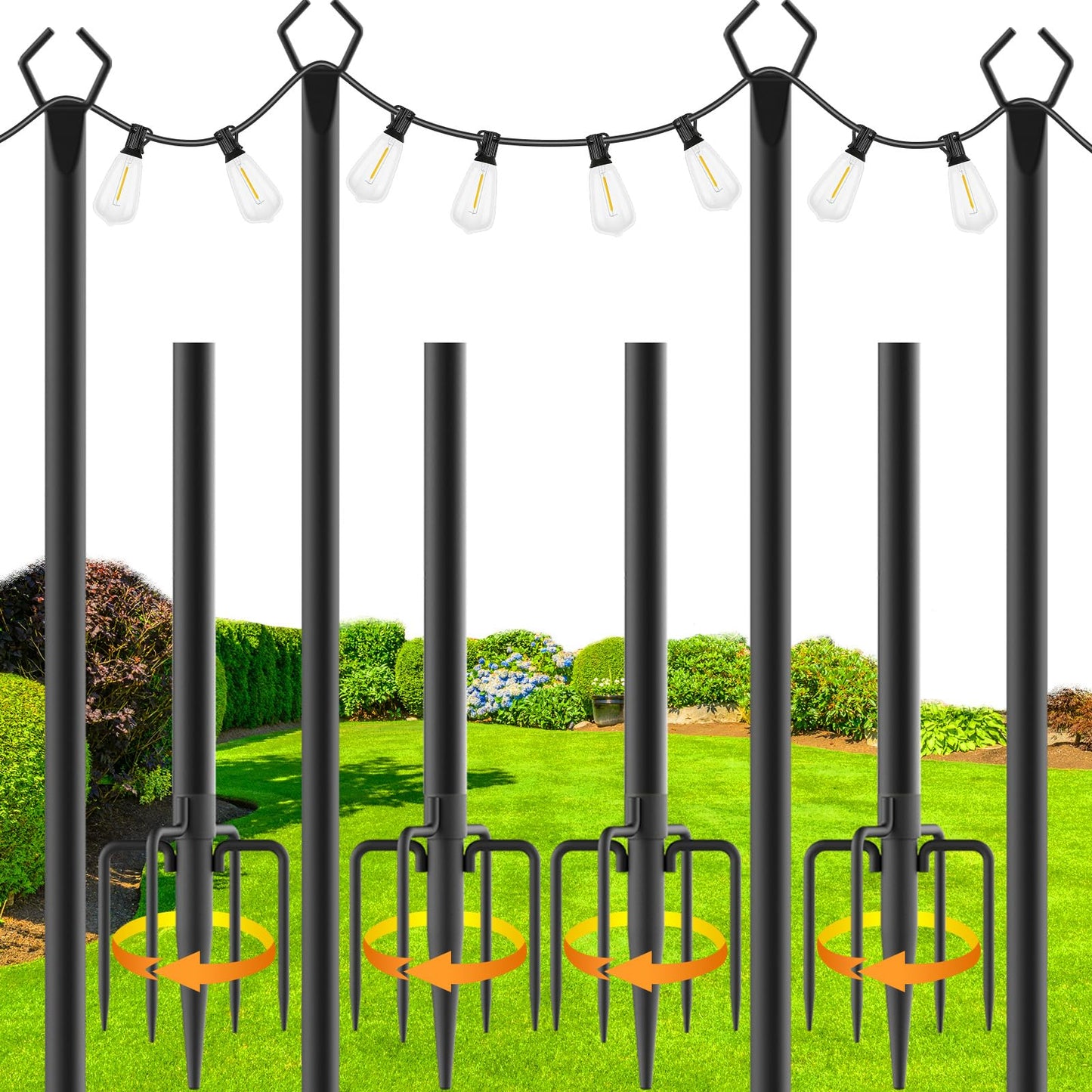 Zoegi 4-Pack 10ft Outdoor String Light Poles with Forks, Metal Stands & Brackets for Patio, Deck, Backyard, Wedding, Party