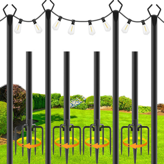 Zoegi 4-Pack 10ft Outdoor String Light Poles with Forks, Metal Stands & Brackets for Patio, Deck, Backyard, Wedding, Party
