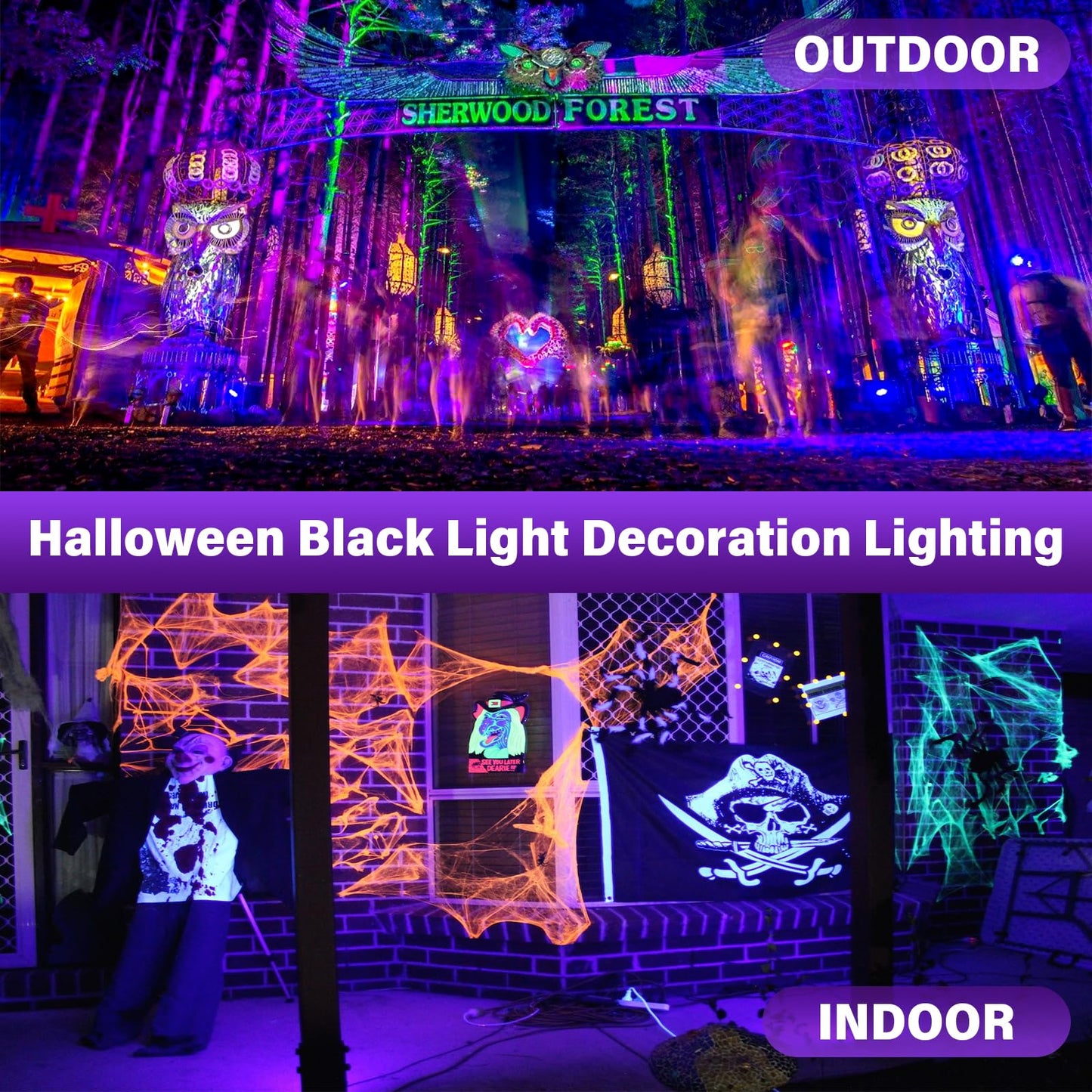 Rechargeable Black Light, Battery Powered Blacklight, Cordless 395nm Ultraviolet Flood Light for Neon Glow Party,Halloween,Body Painting,2 Packs