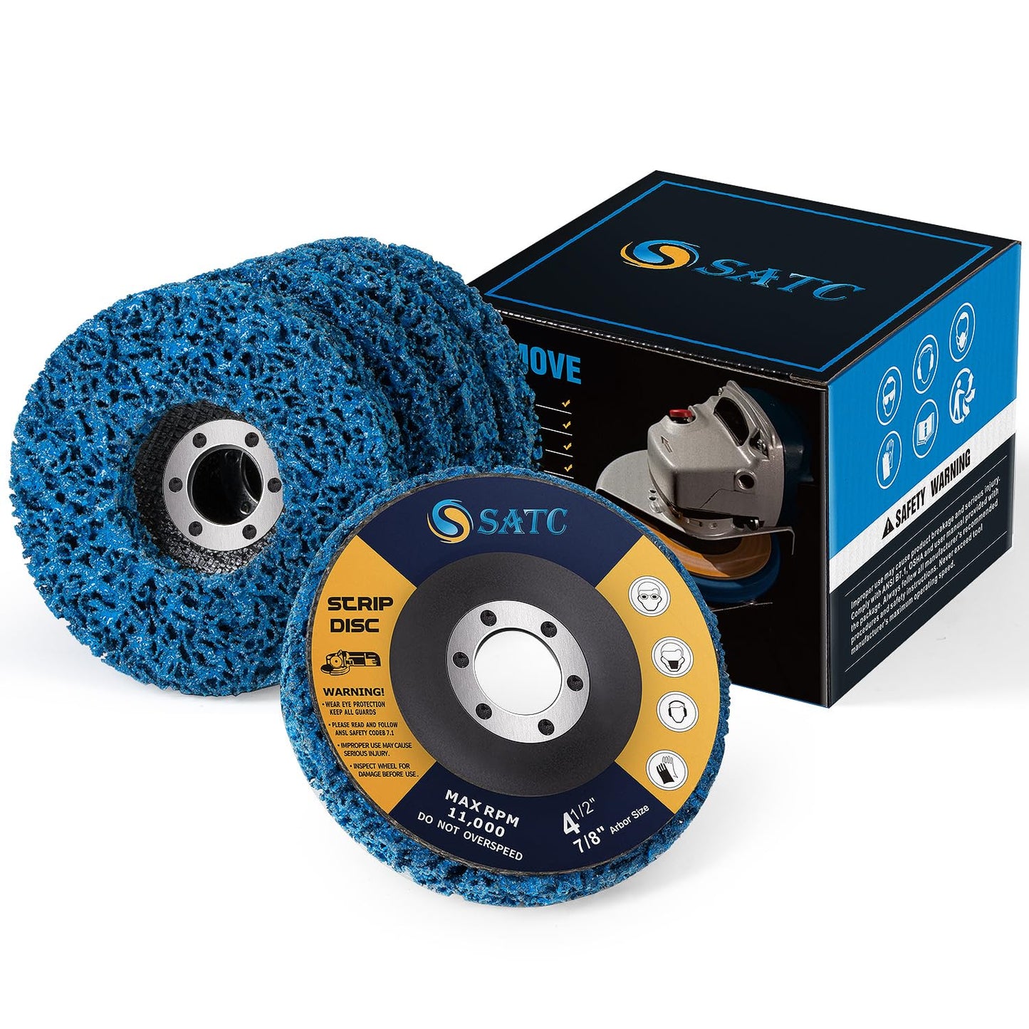 SATC 5PCS 4-1/2" Poly Strip Discs, Rust & Paint Remover Wheels, Blue Abrasive Oxidation Removal for Angle Grinder